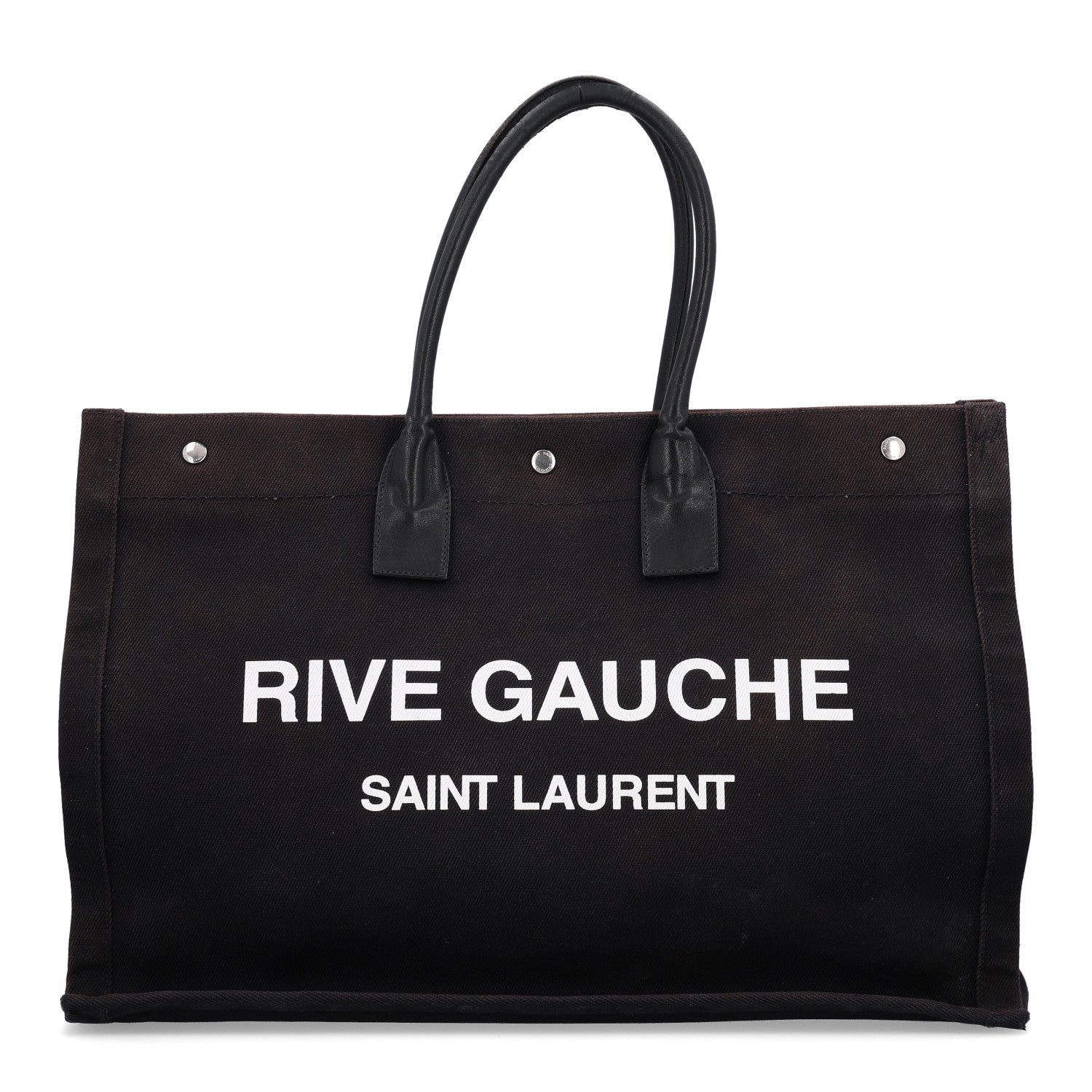 Saint Laurent Linen Calfskin Rive Gauche Tote Black
