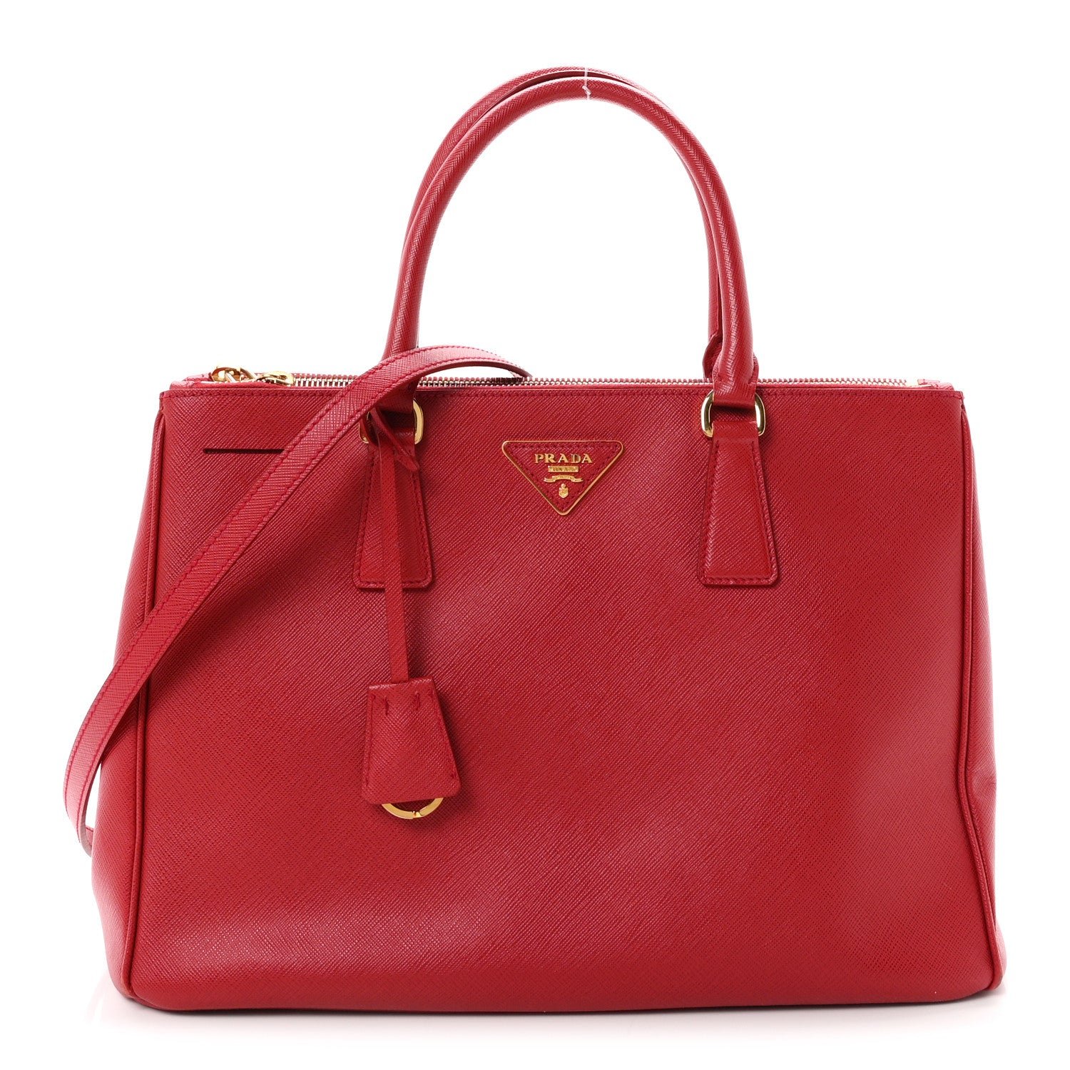 Prada Saffiano Lux Medium Galleria Double Zip Tote Fuoco