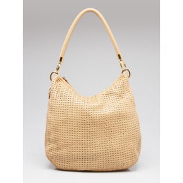 Dior Christian Dior Beige Woven Leather Soft Shoulder Bag