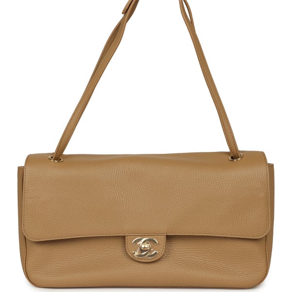 Chanel Maxi "Souplissimo" Small Flap Bag Beige Grained Calfskin Gold Hardware