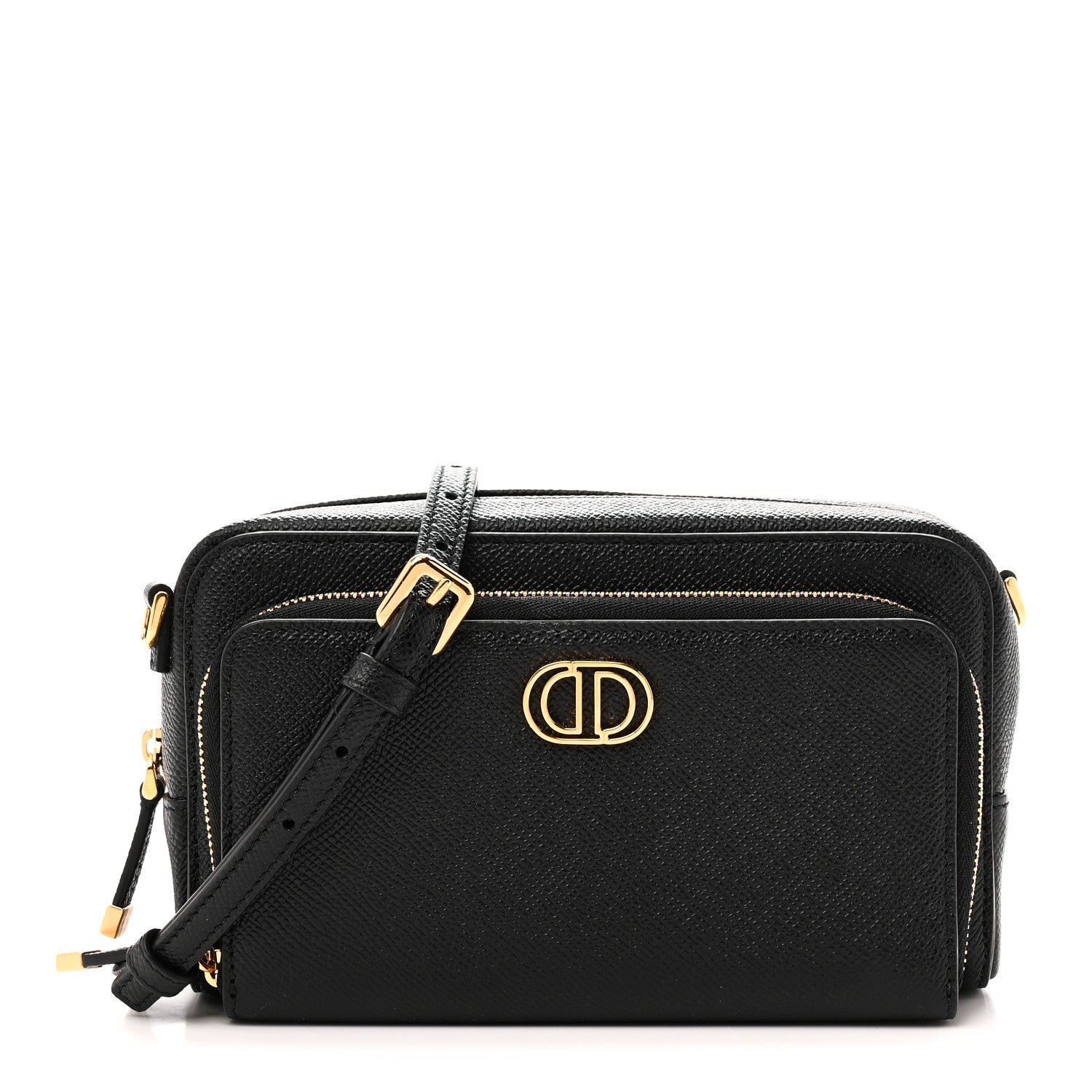Christian Dior Grained Calfskin Caro Double Pouch Black