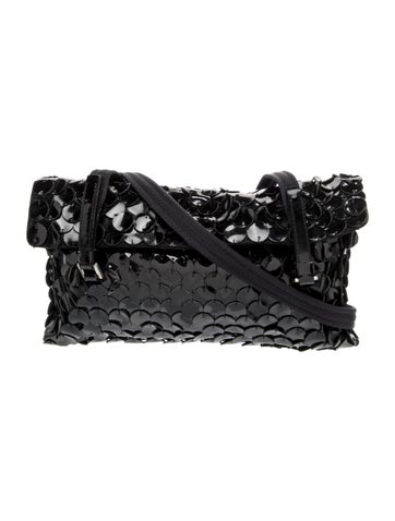 Enameled Metal Triangle shoulder bag featuring patent leather sequin