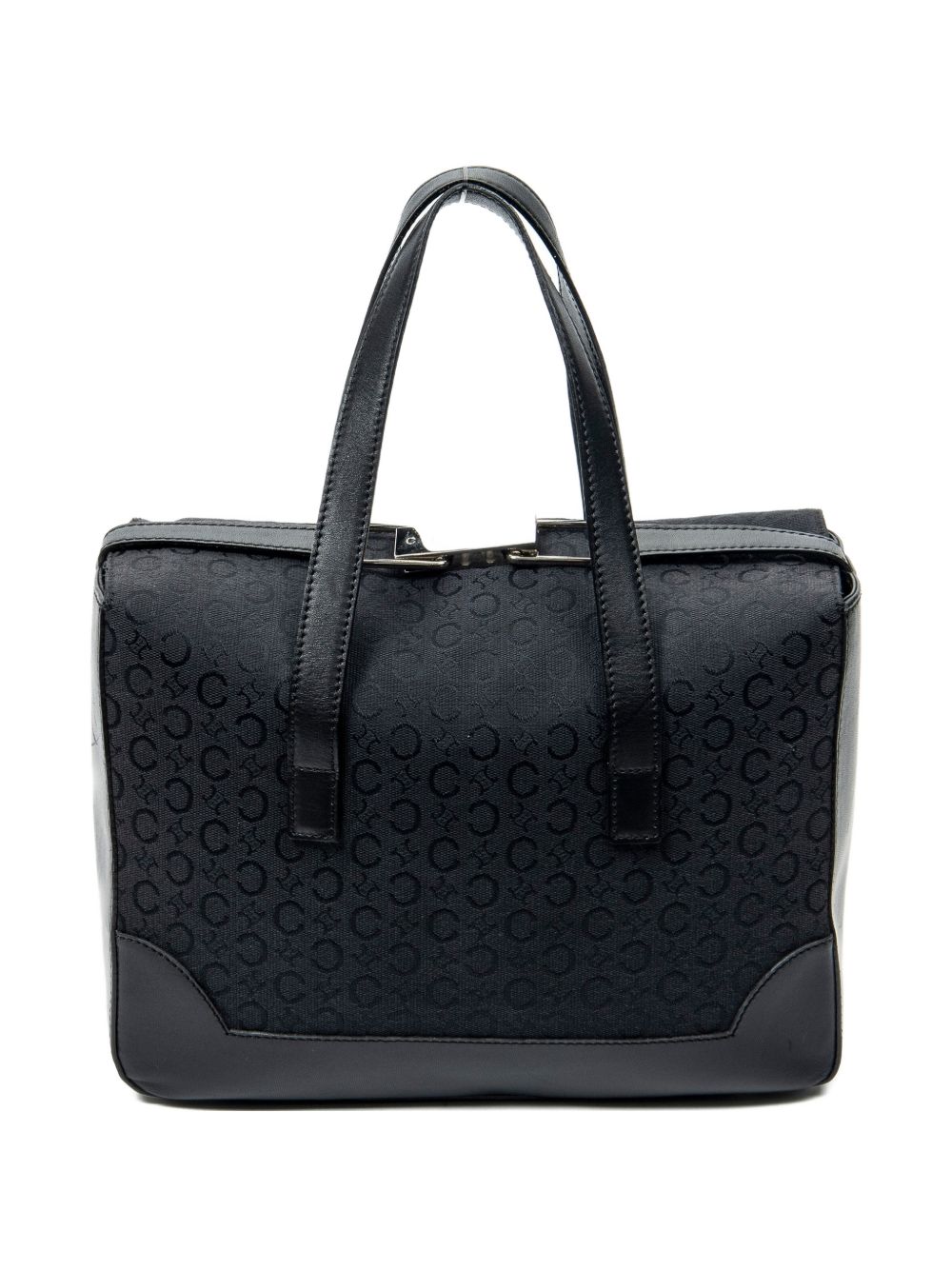 Fold-Top print leather tote bag