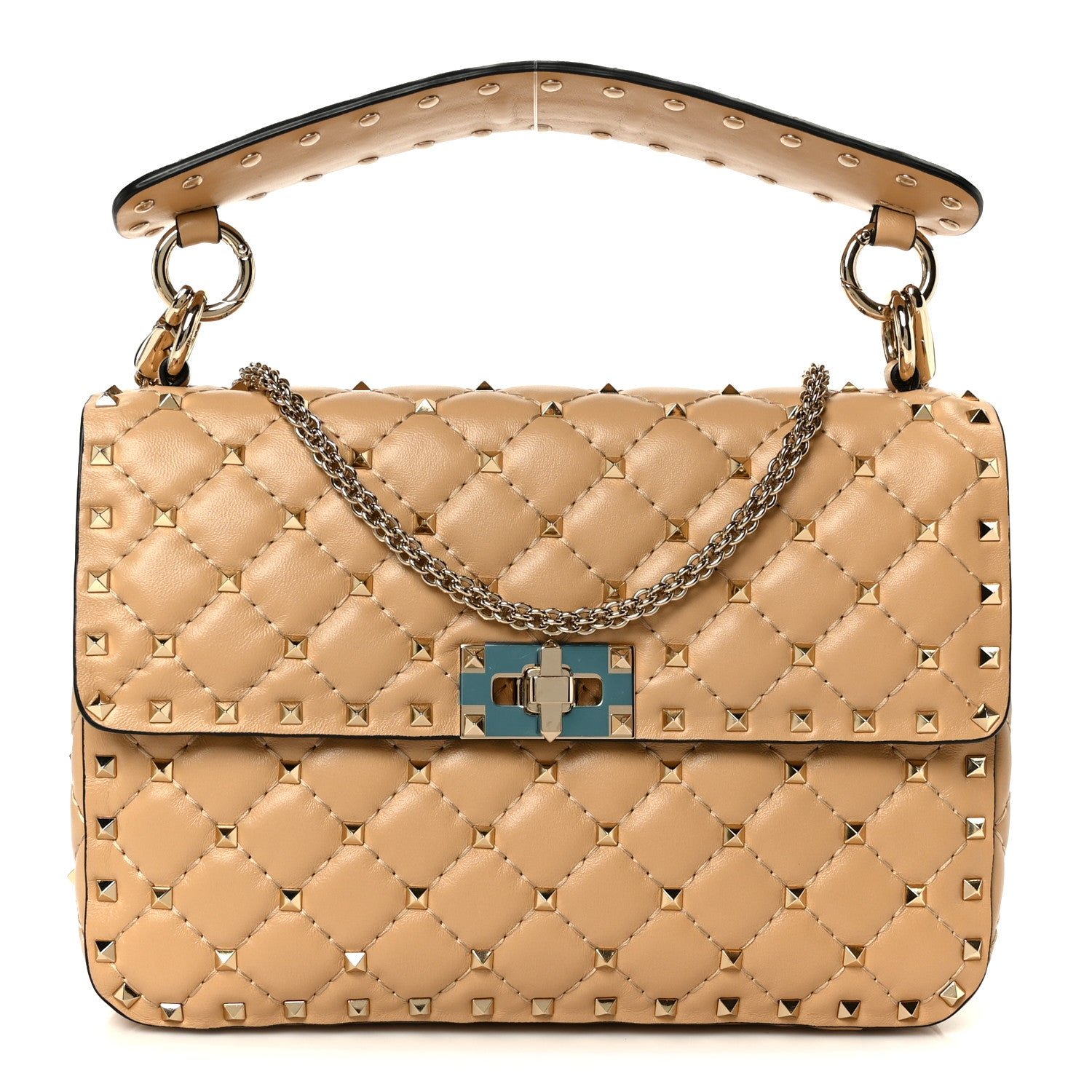 Valentino Garavani Valentino Garavani Nappa Medium Rockstud Spike Shoulder Bag Soft Noisette