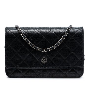 Patent Leather CC Quilted Crinkled Patent Wallet On Chain