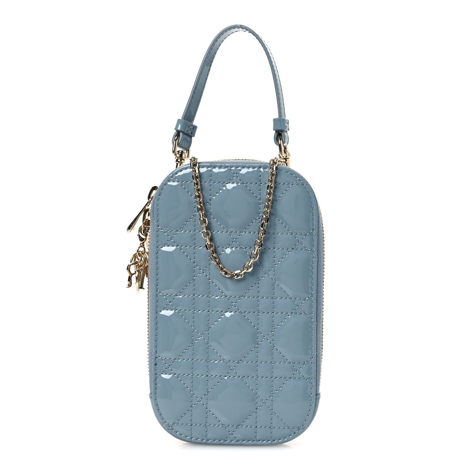 Christian Dior Patent Cannage Lady Dior Phone Holder Bracing Blue