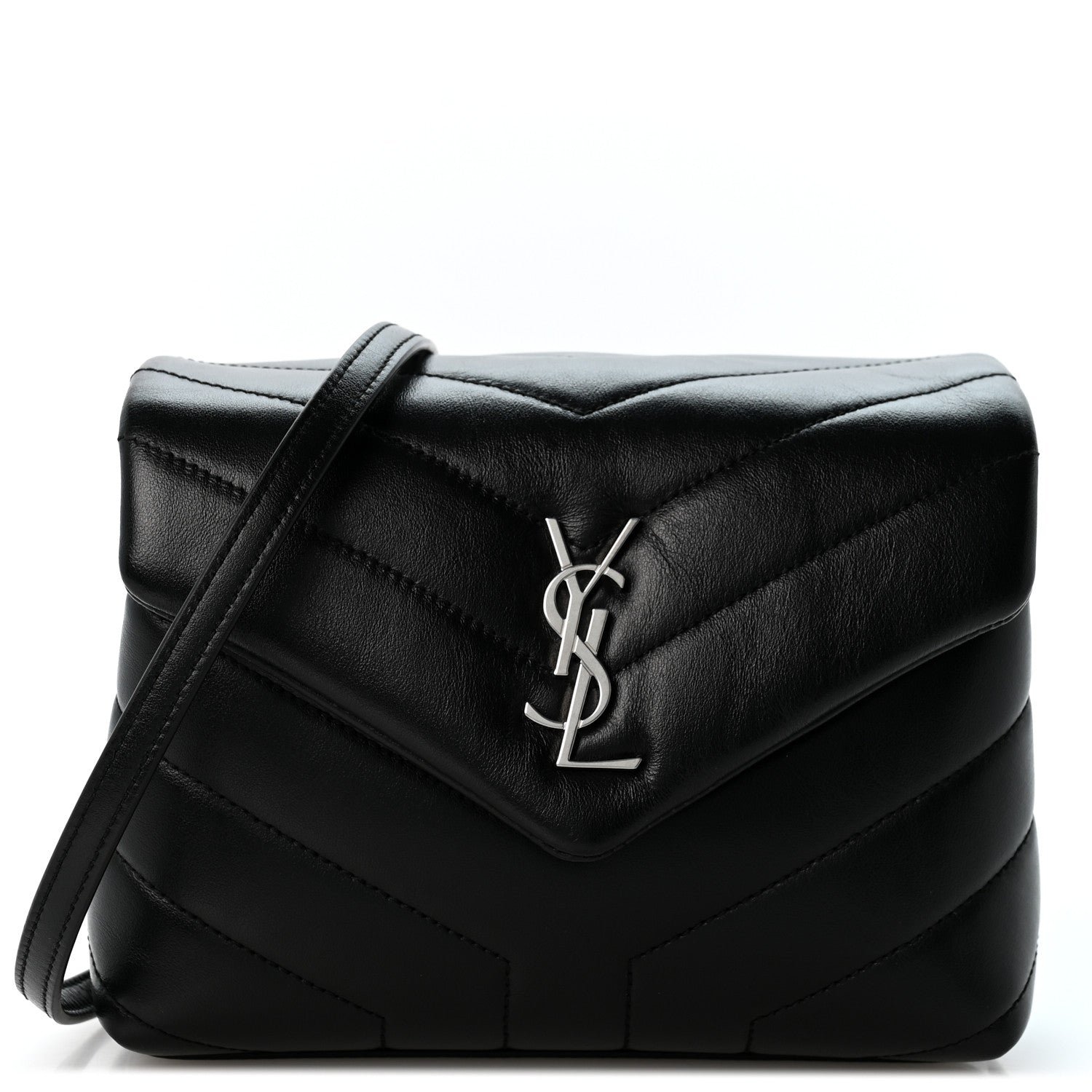 Saint Laurent Calfskin Y Quilted Monogram Toy Loulou Crossbody Bag Black