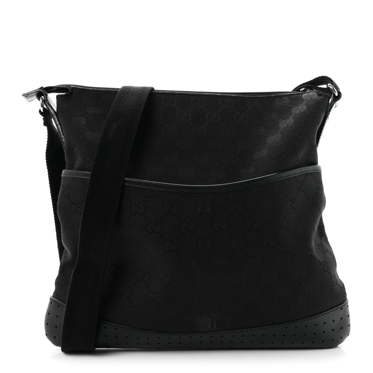 Gucci Monogram Calfskin Perforated Medium Flat Messenger Bag Black
