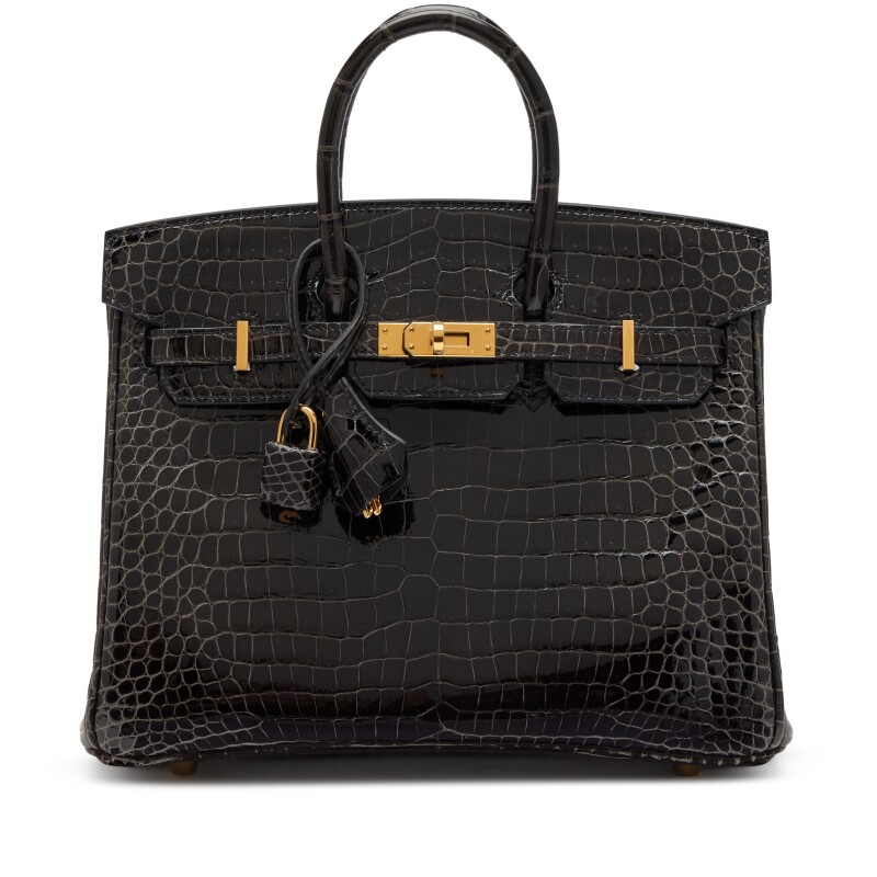 Hermes Graphite Shiny Porosus Crocodile Birkin 25 Gold Hardware, 2024