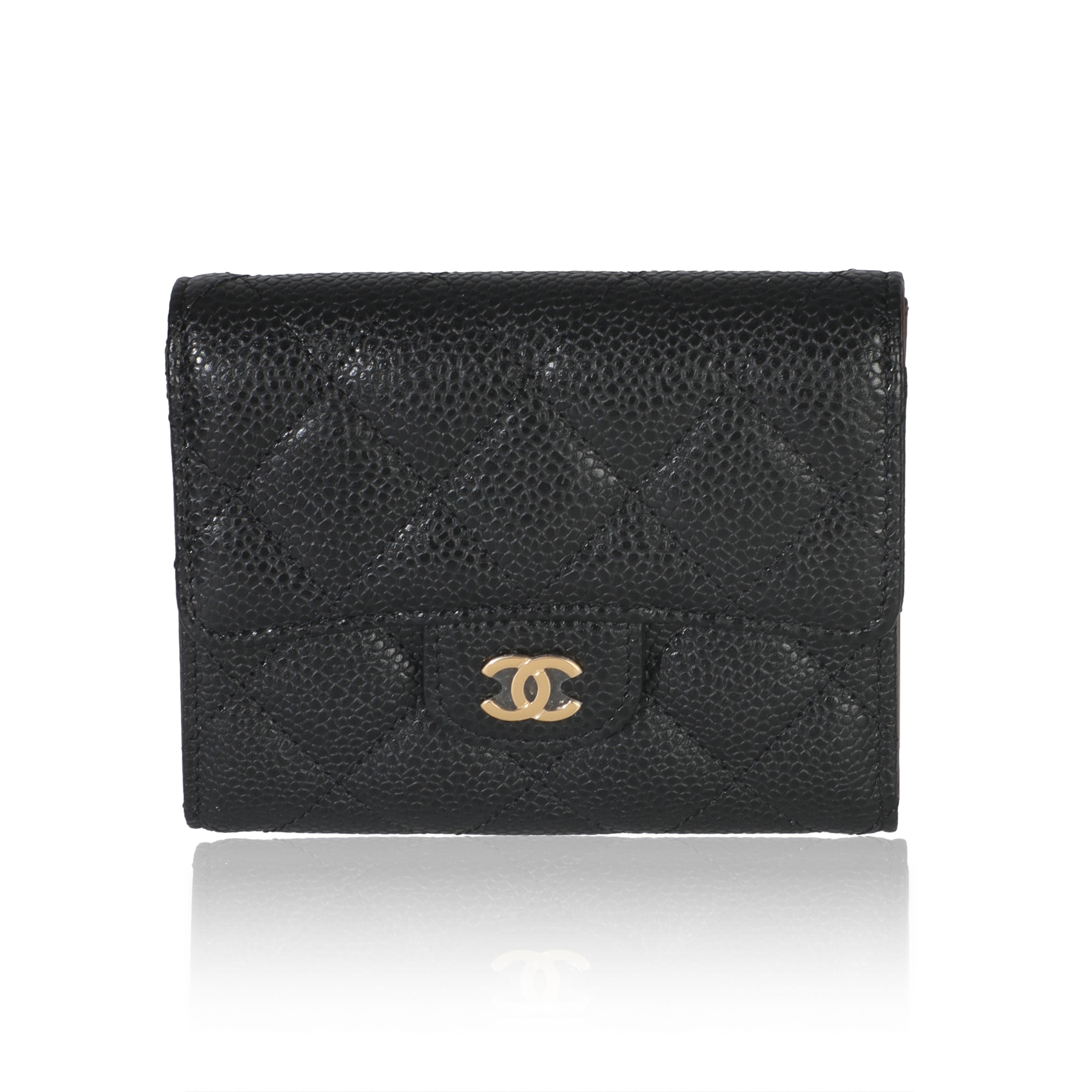 Chanel Black Quilted Caviar Compact Flap Wallet