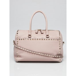 Valentino Valentino Blush Pebbled Leather Rockstud Duffle Bag 