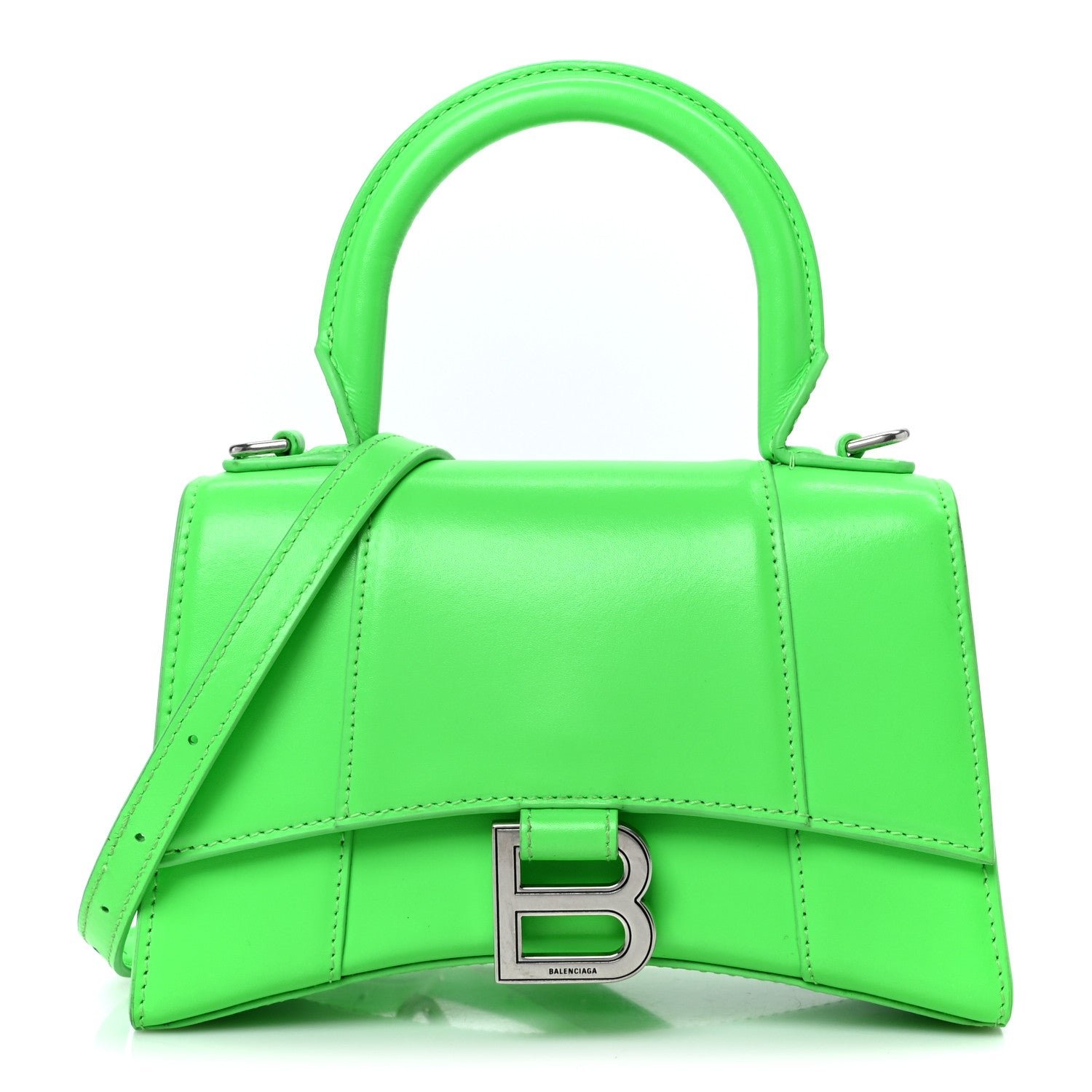 Balenciaga Shiny Box Calfskin Hourglass Top Handle Bag XS Fluo Green
