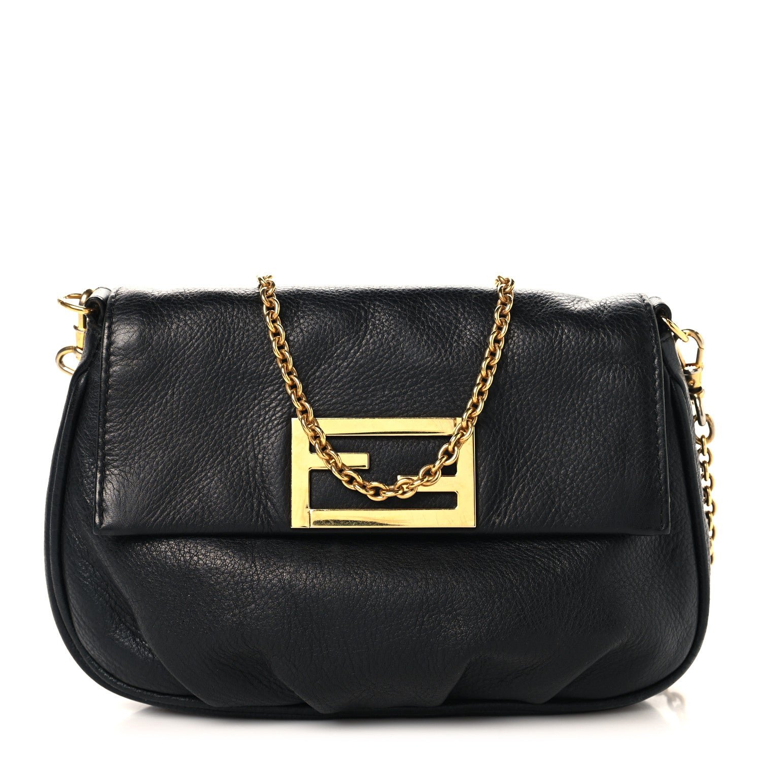 Fendi Vitello Flamingo Fendista Pouchette Crossbody Black