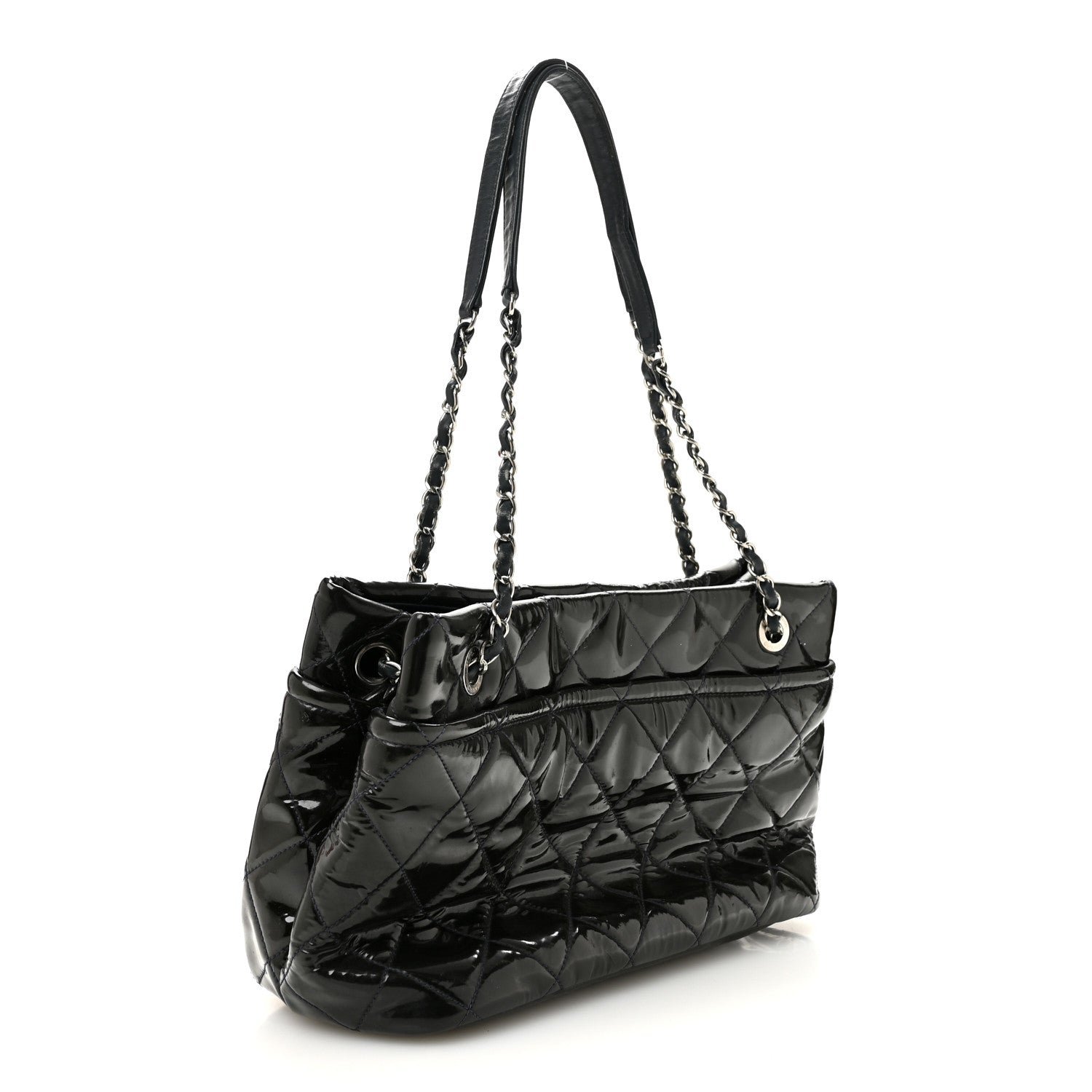 Chanel Patent Quilted Timeless CC Soft Tote Blue