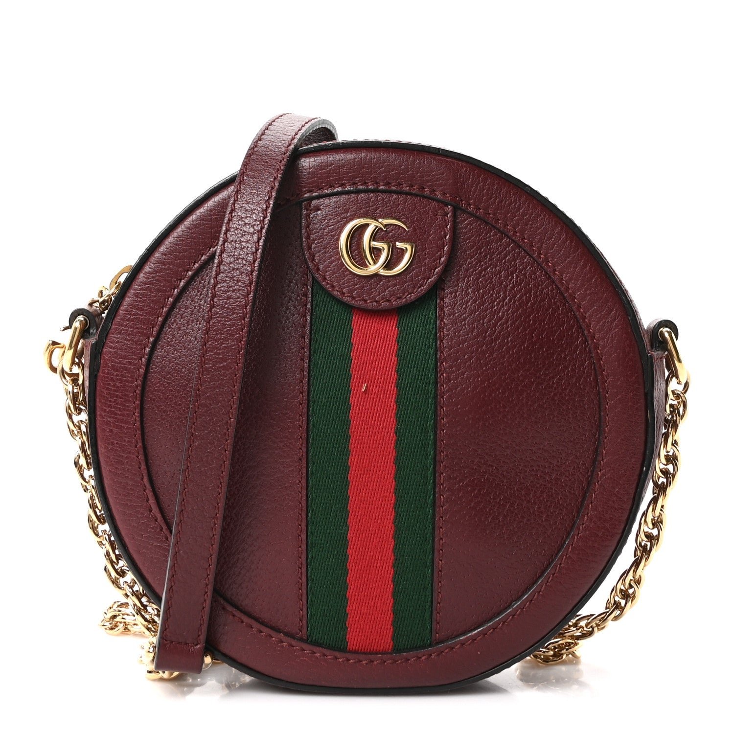 Gucci Soft Textured Calfskin Web Mini Ophidia Round Shoulder Bag Vintage Bordeaux