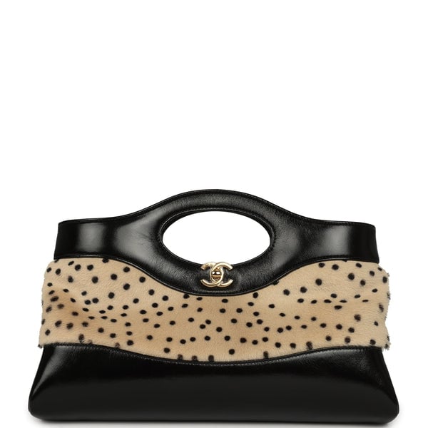 Chanel "Cheetah Print" 31 Shopper Beige Calf Hair, Black Shiny Lambskin Gold Hardware