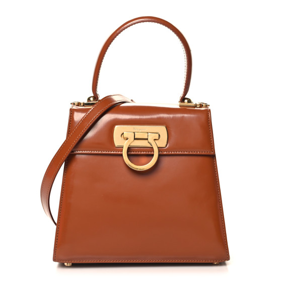 Salvatore Ferragamo Brushed Off Calfskin Small Iconic Top Handle Cuoio