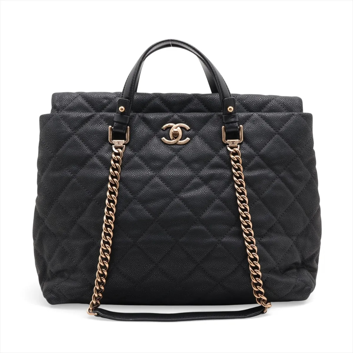 Chanel Matelasse Caviar Skin 2 Way Handbag Black Gold Metal Fittings 17XXXXXX