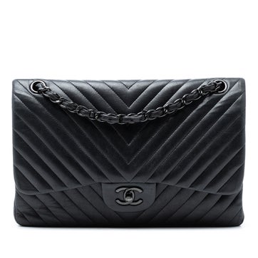 Lambskin Jumbo Classic Chevron Lambskin So Black Double Flap