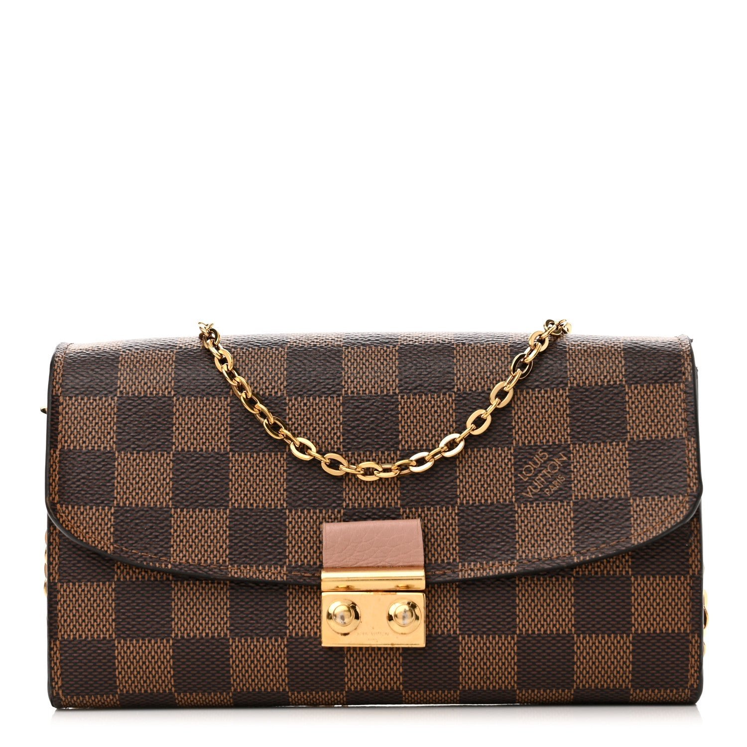 Louis Vuitton Damier Ebene Croisette Chain Wallet Rose Ballerine