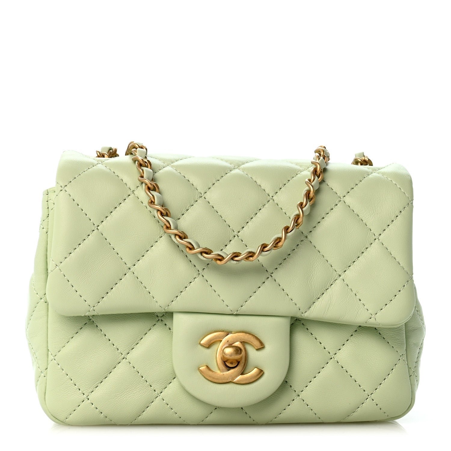 Chanel Lambskin Quilted Mini Pearl Crush Flap Light Green