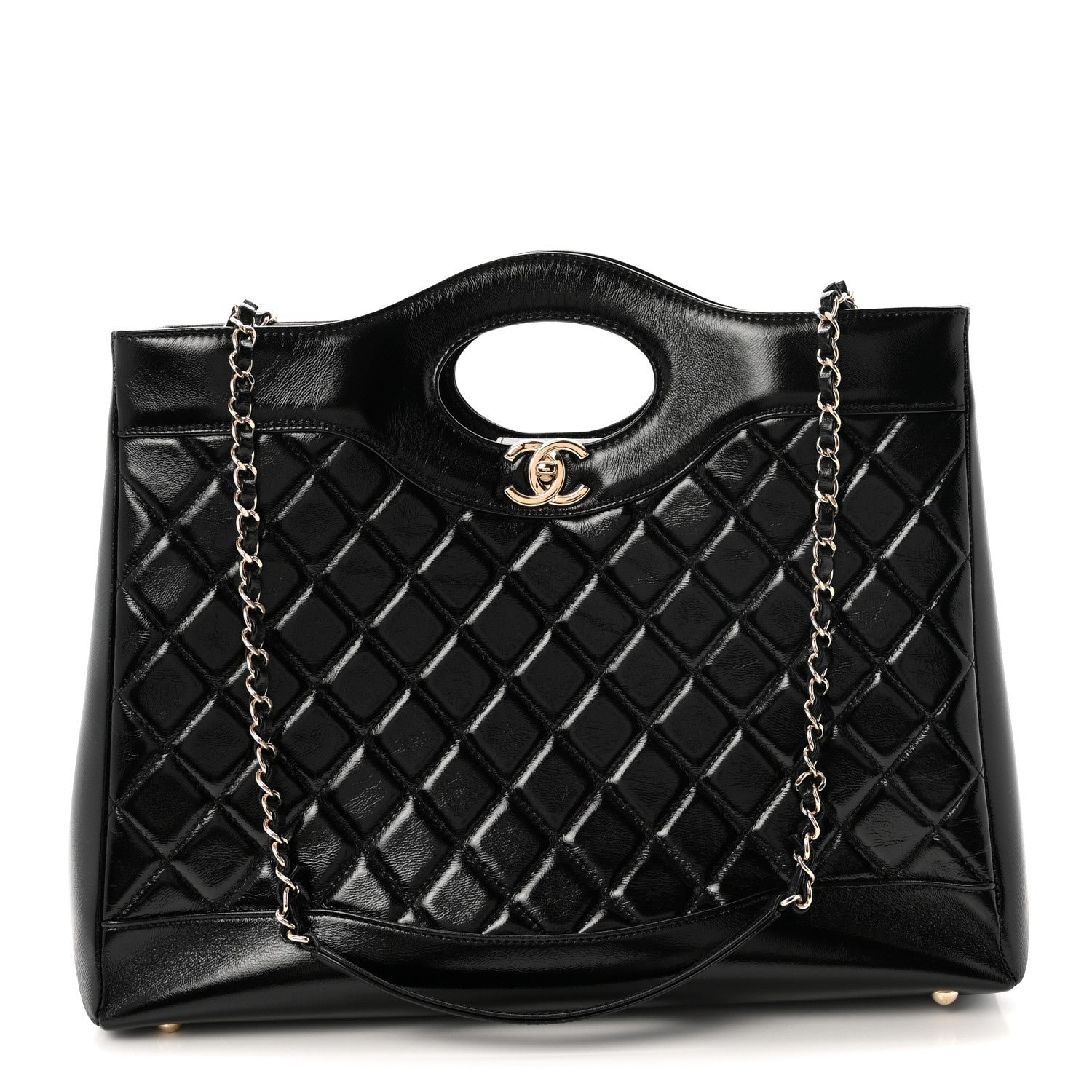 Chanel Shiny Lambskin Quilted Large 31 Shopping Bag Black