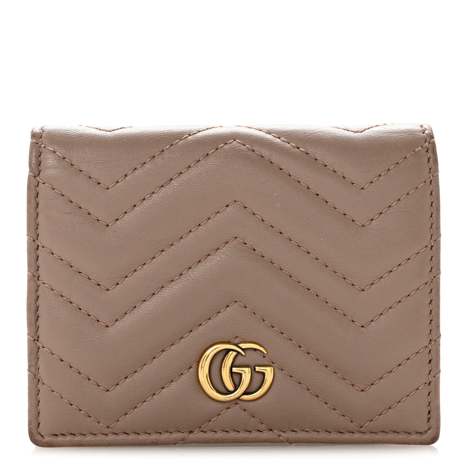 Gucci Calfskin Matelasse GG Marmont Card Case Wallet Porcelain Rose