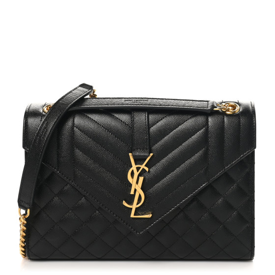 Saint Laurent Grain De Poudre Textured Mixed Matelasse Triquilt Medium Monogram Satchel Black