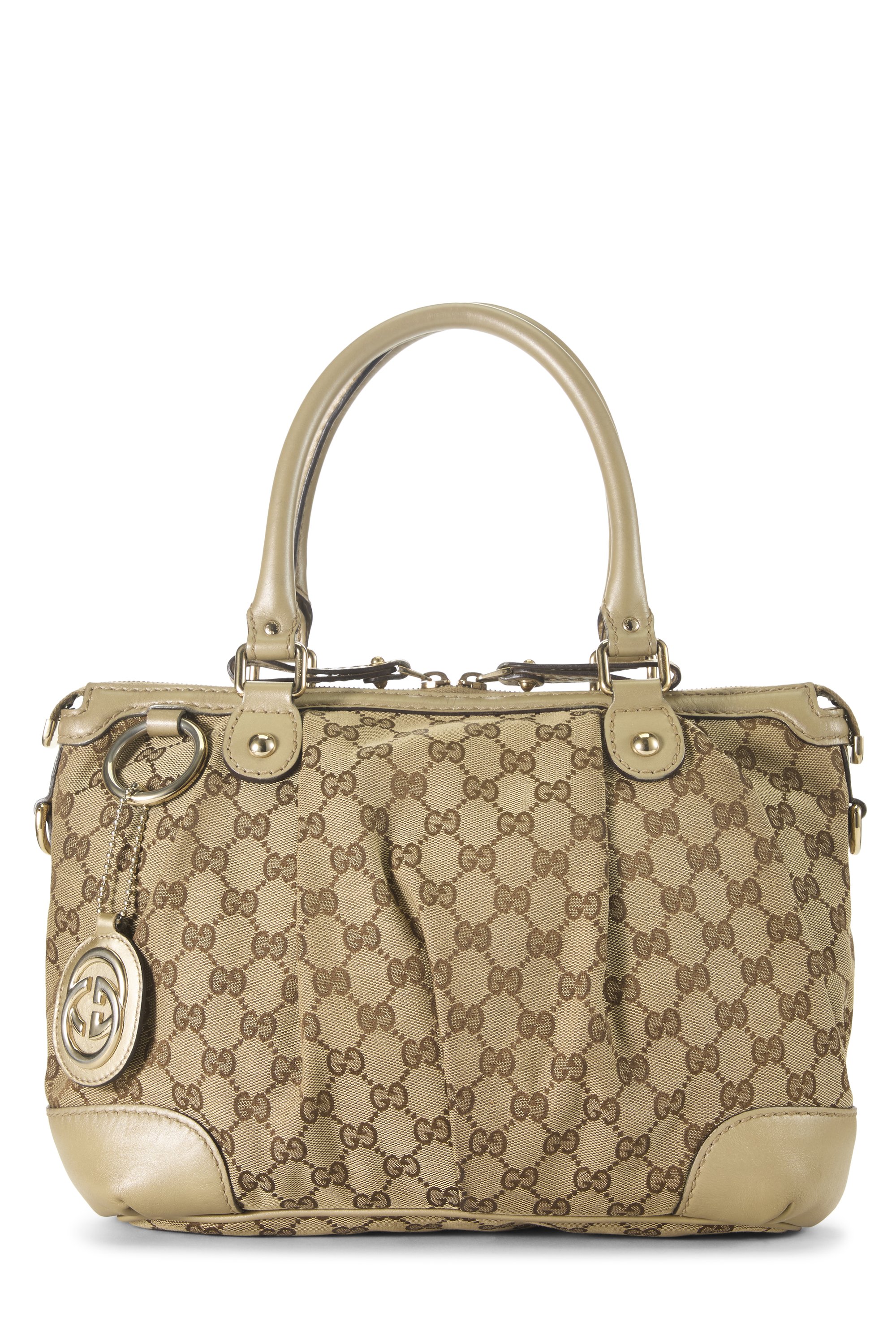 Gold Original GG Canvas Sukey Zip Handbag Large