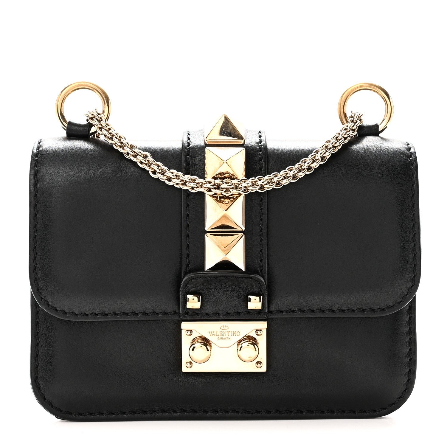 Valentino Garavani Vitello Mini Glam Lock Rockstud Flap Black