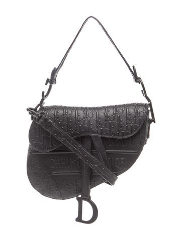 Leather Dior Embossed Oblique Saddle Bag