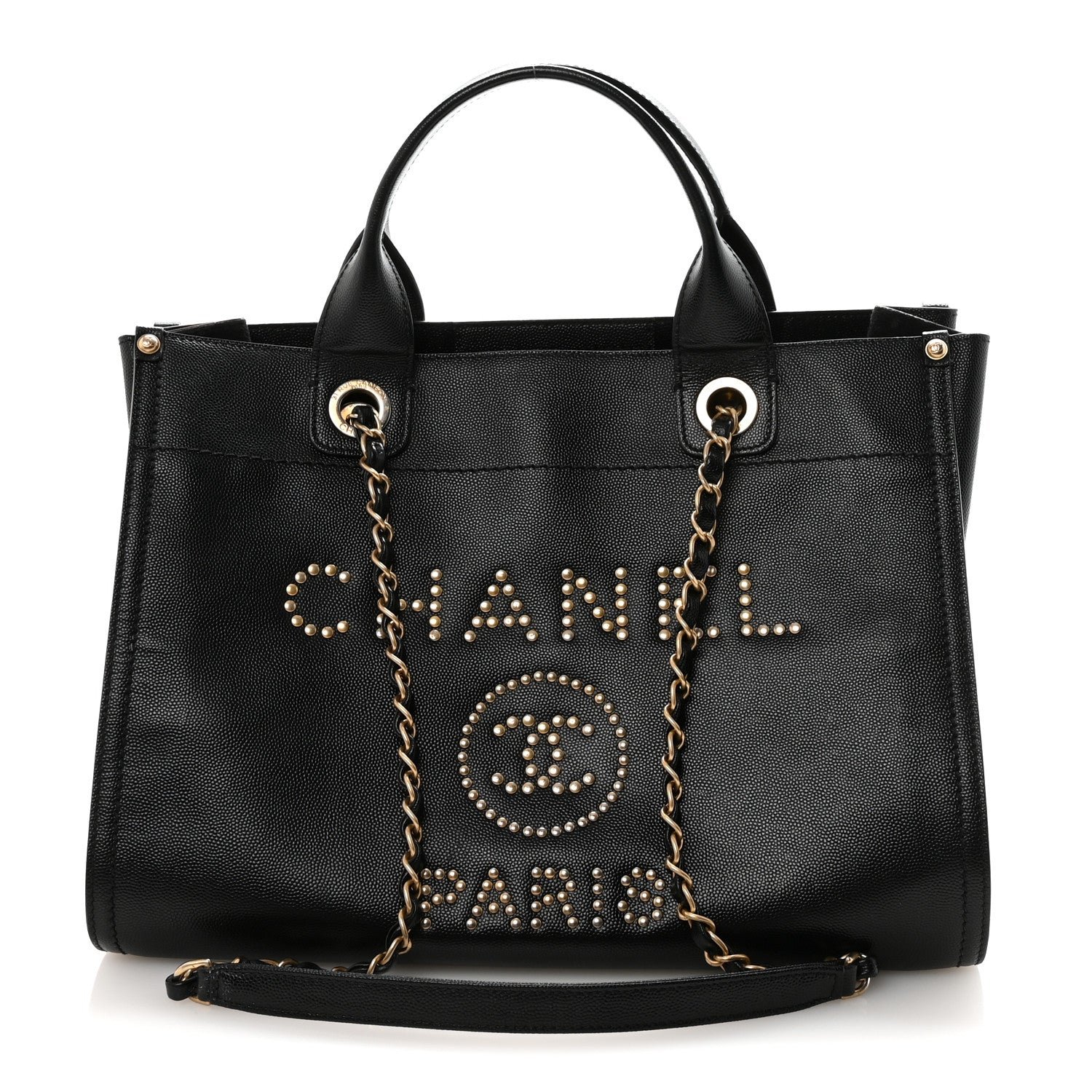 Chanel Caviar Small Studded Deauville Tote Black
