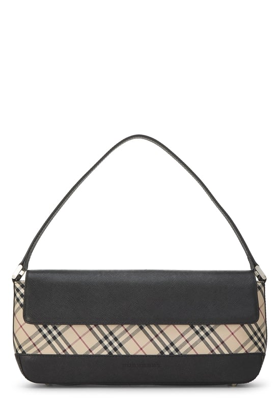 Black Check Jacquard Canvas Shoulder Bag