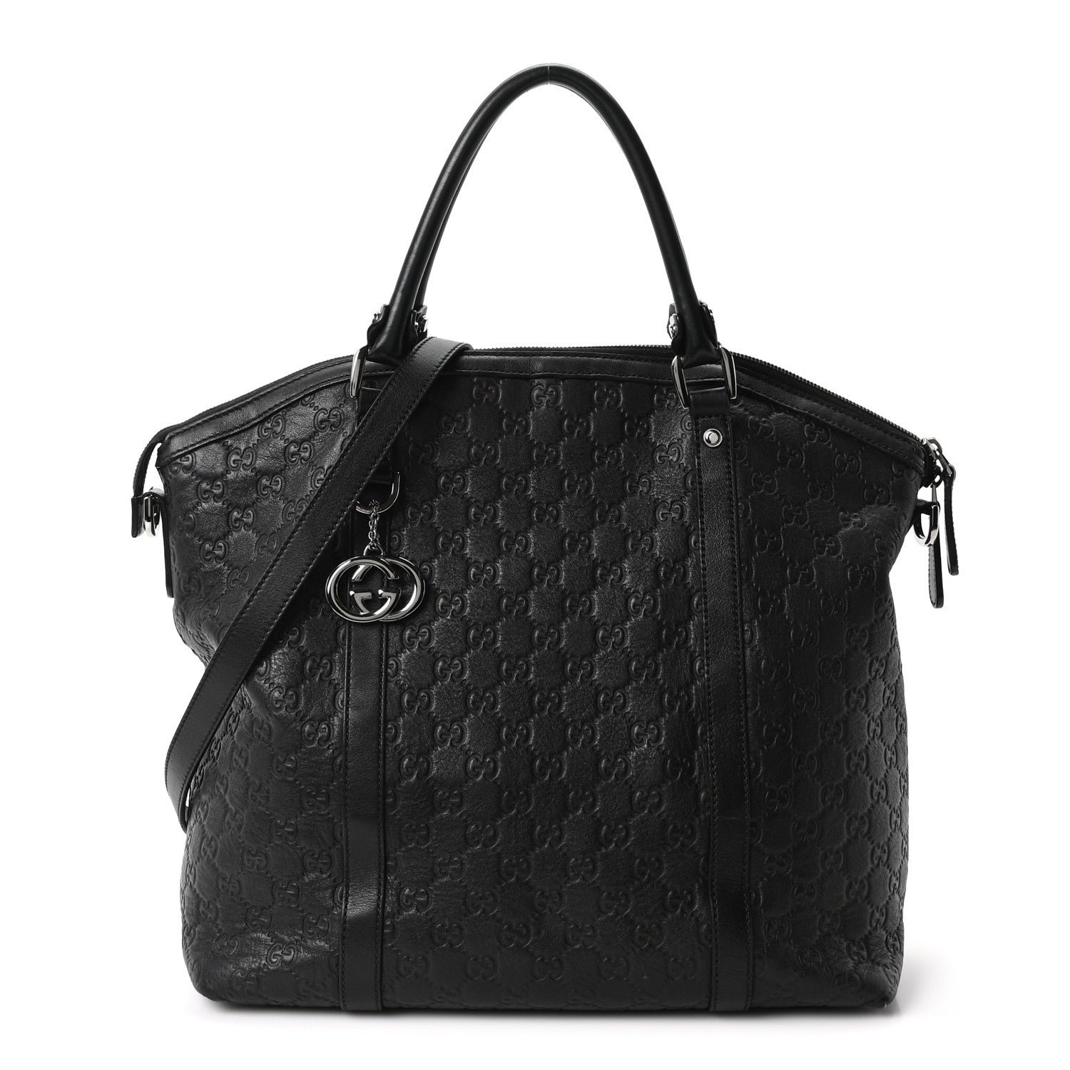 Gucci Guccissima Large GG Charm Convertible Dome Satchel Black