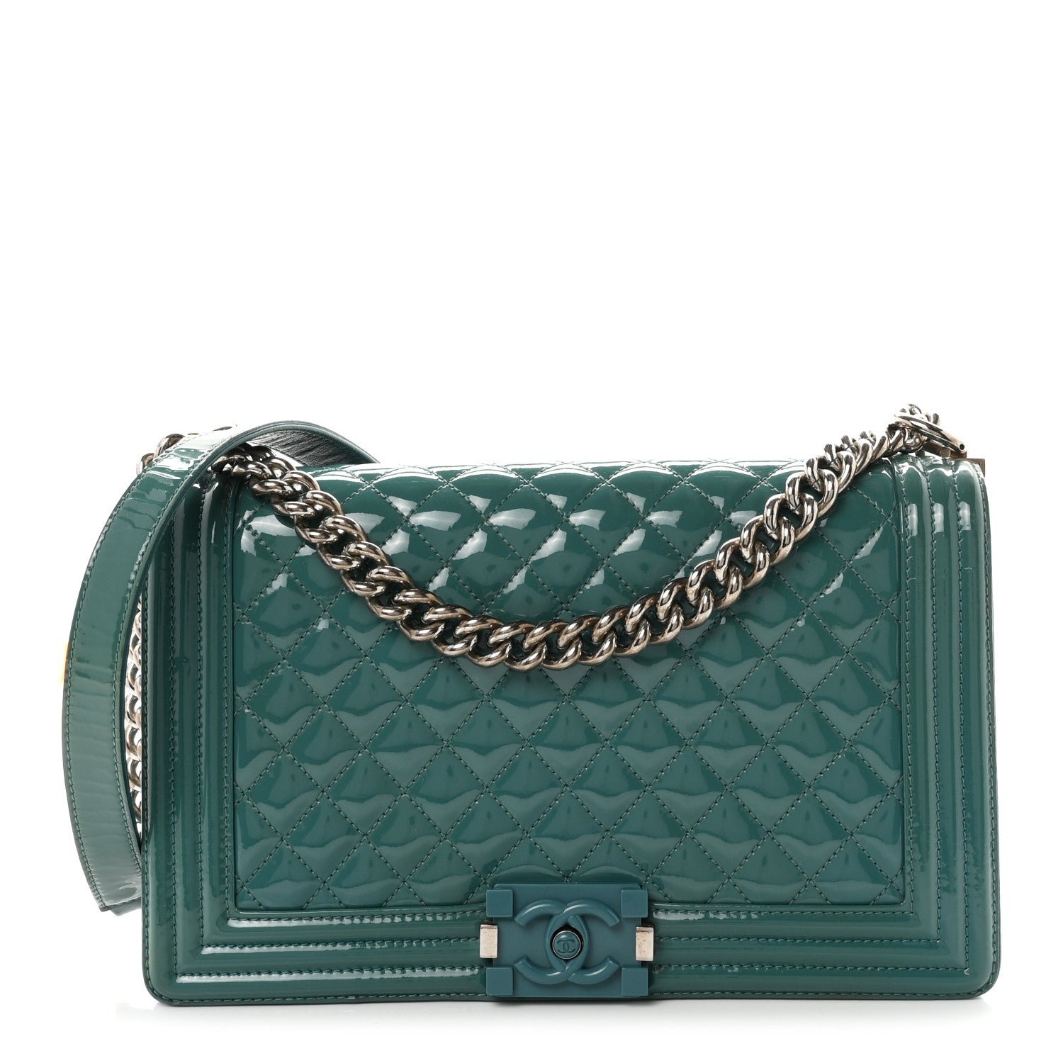 Chanel Patent Calfskin Quilted New Medium Plexiglass Boy Flap Turquoise