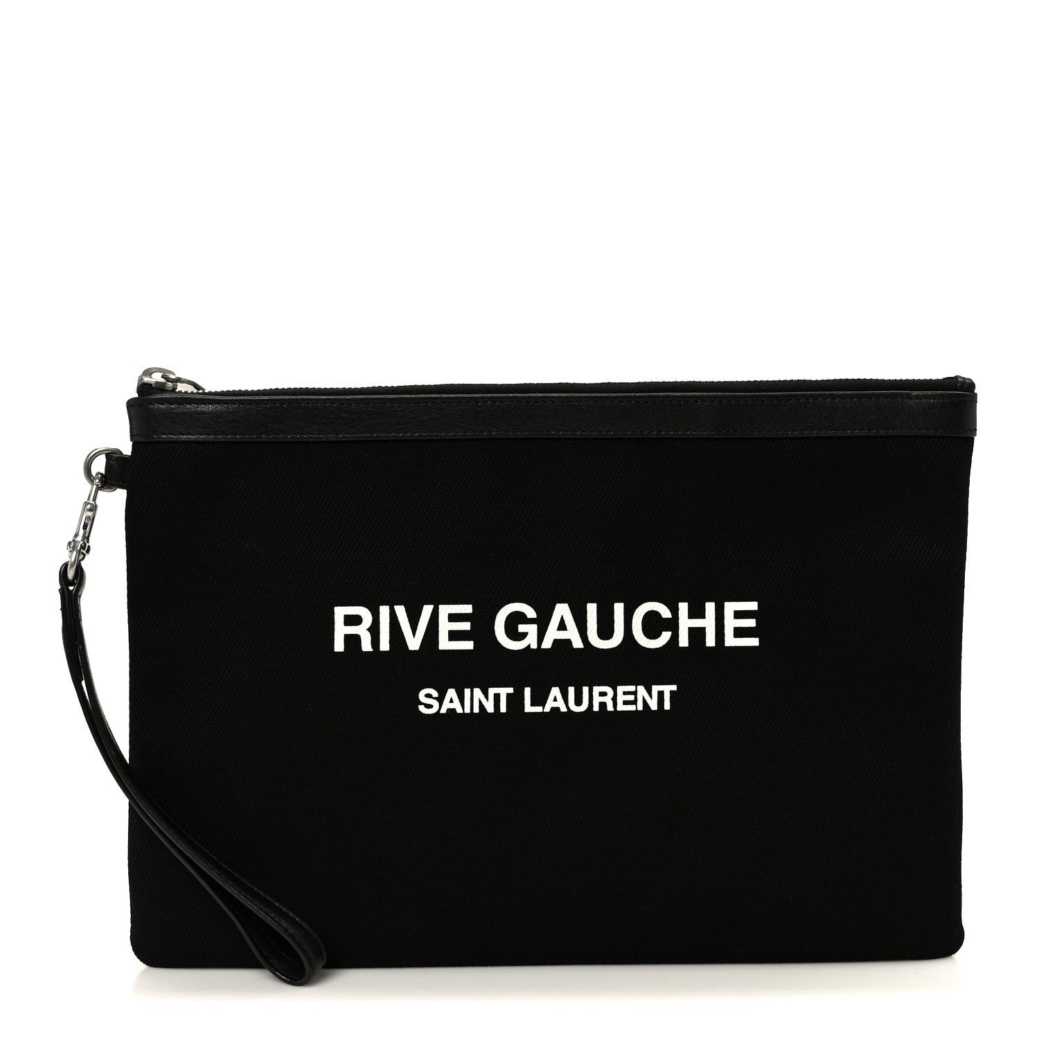 Saint Laurent Linen Canvas Rive Gauche Zipped Pouch Black