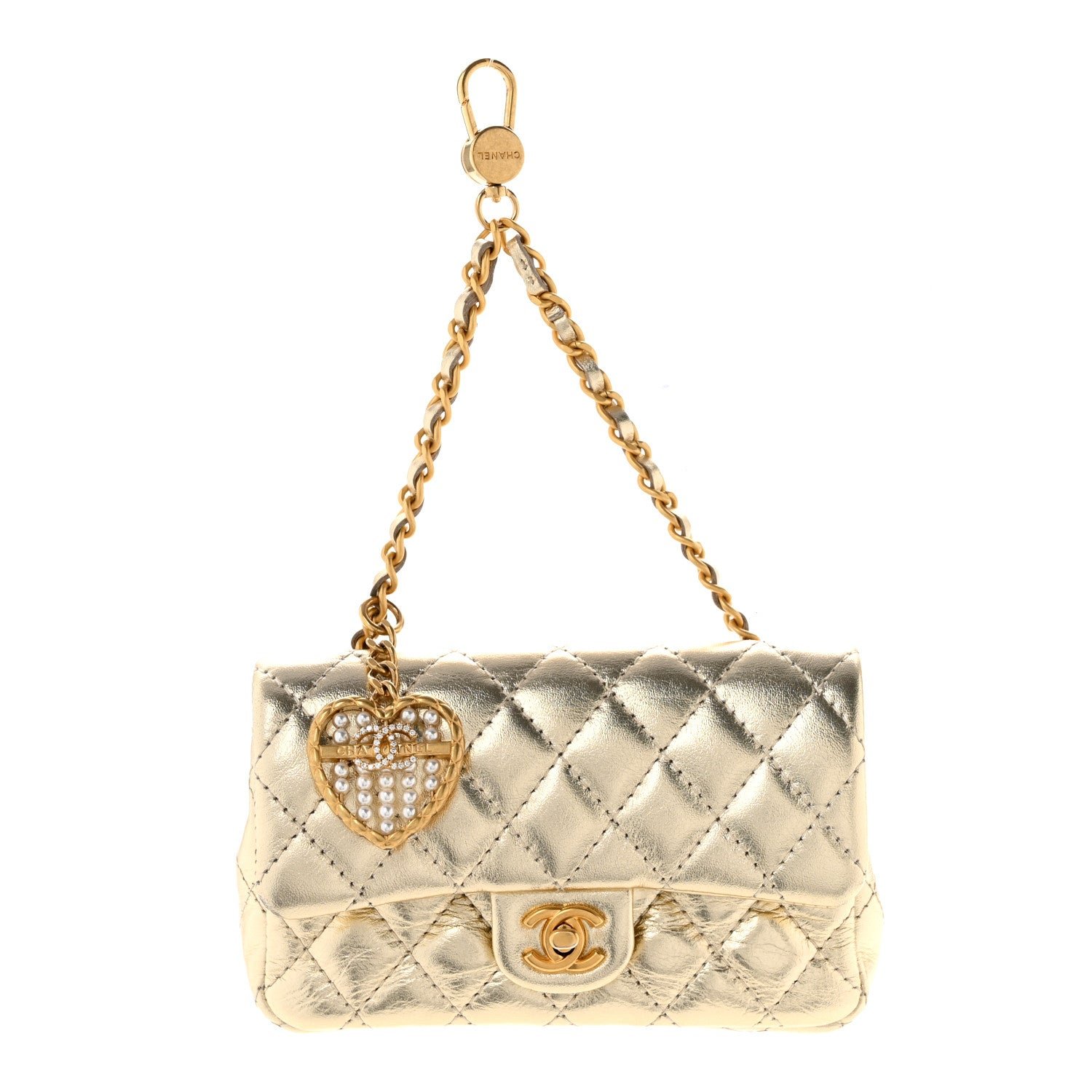 Chanel Metallic Calfskin Quilted Mini Flap Bag Charm With Hook Gold