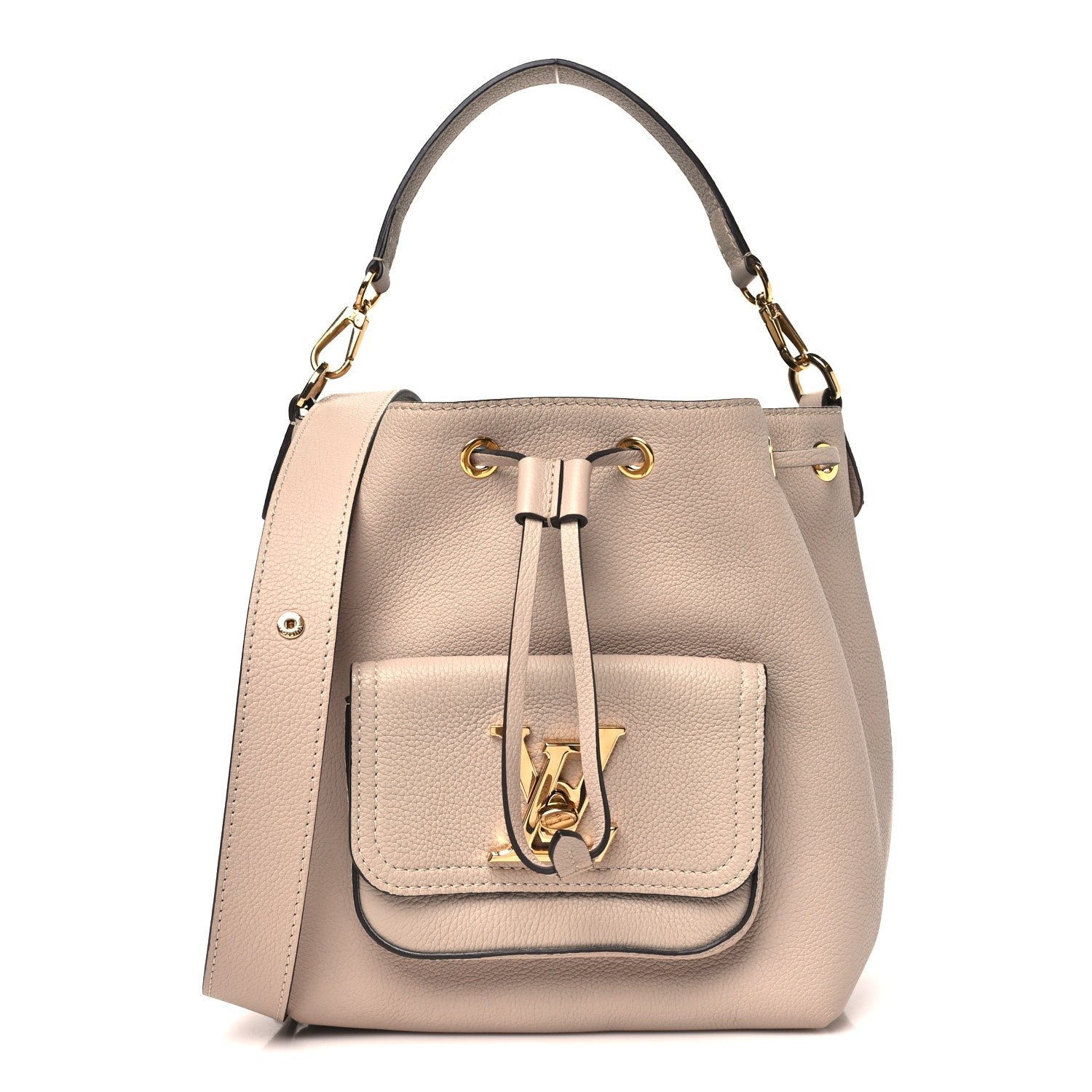 Louis Vuitton Calfskin Lockme Bucket MM Greige