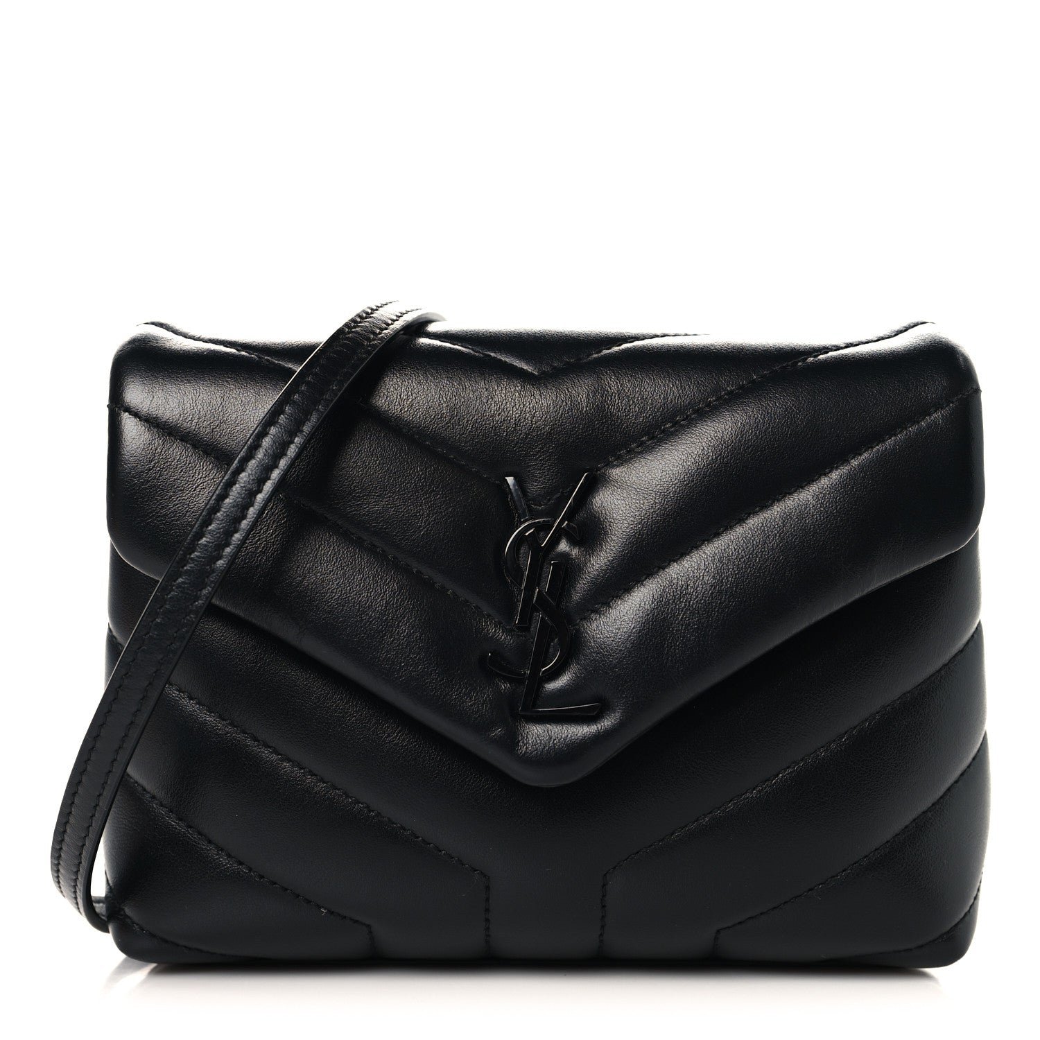 Saint Laurent Calfskin Y Quilted Monogram Monochrome Toy Loulou Crossbody Bag Black