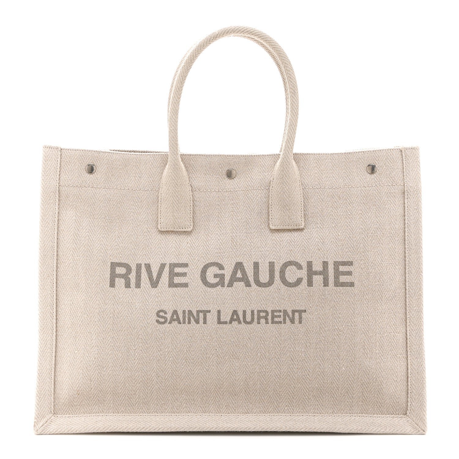 Saint Laurent Cotton Linen Rive Gauche Tote Light Shell