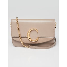 Chloe Chloe Motty Grey Calfskin Leather and Suede C Chain Clutch Bag