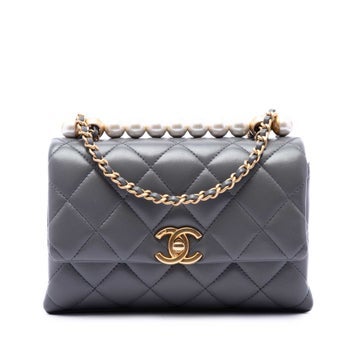 Paris Manchester Small Quilted Lambskin Faux Pearl Flap