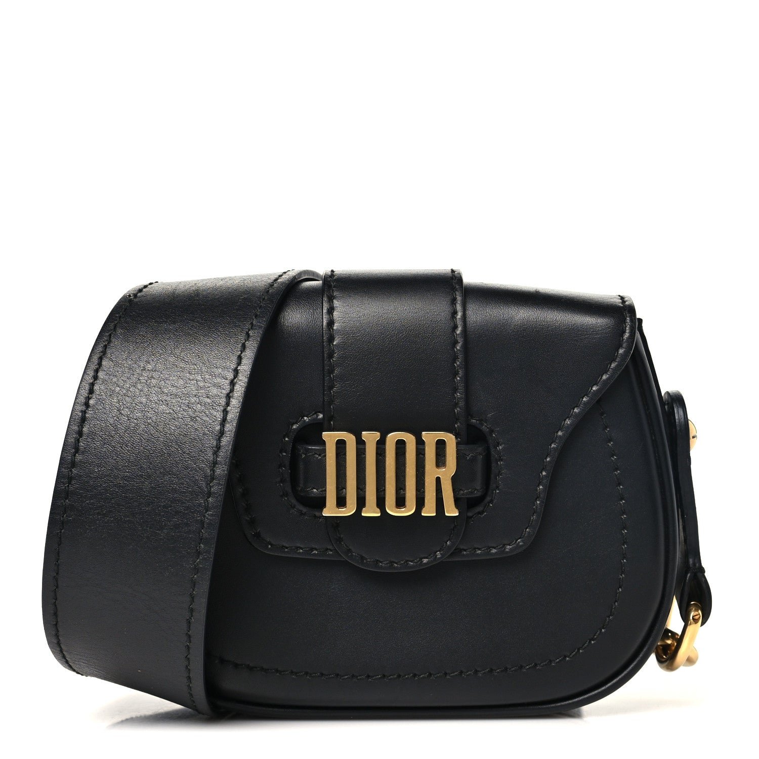 Dior Christian Dior Calfskin Mini D Fence Saddle Bag Black