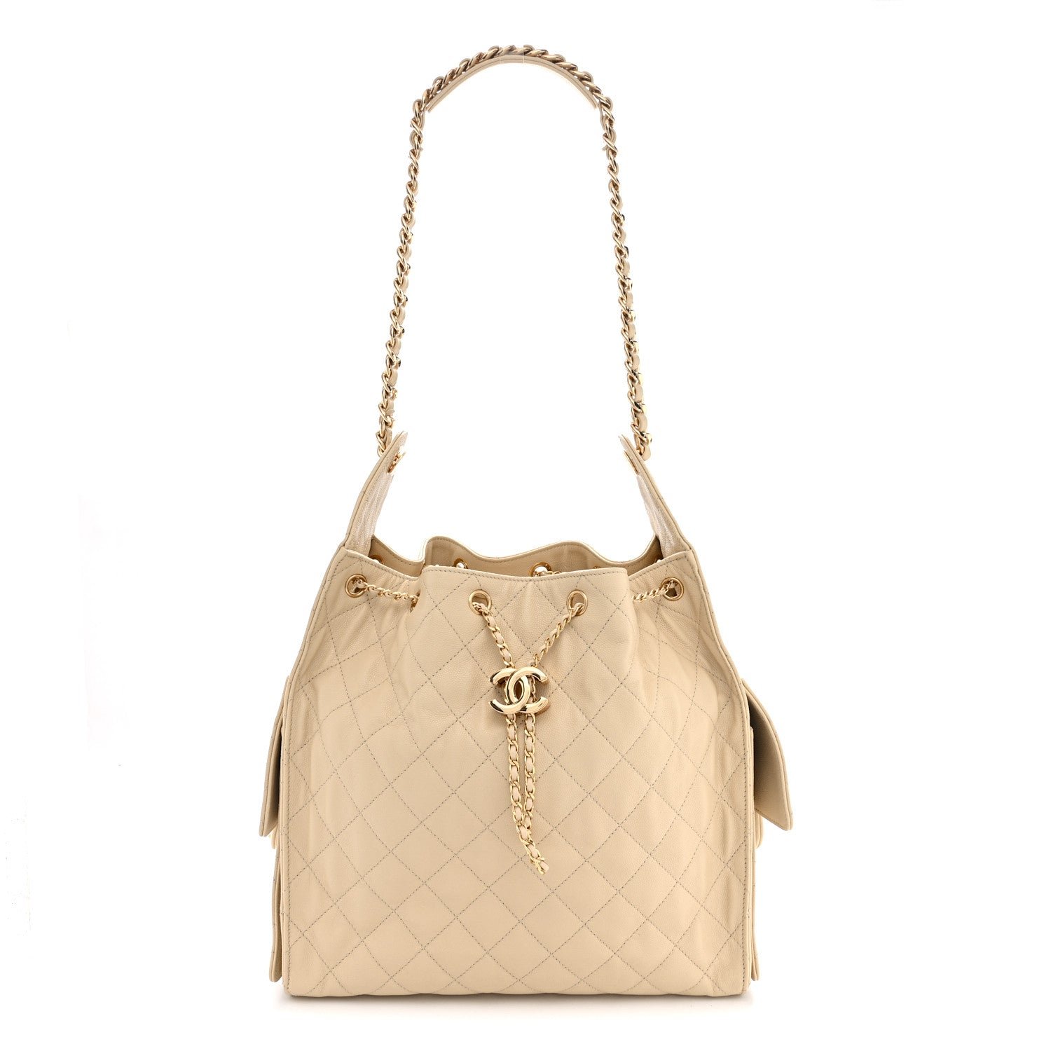 Caviar Quilted Medium Chanel 25 Handbag Beige