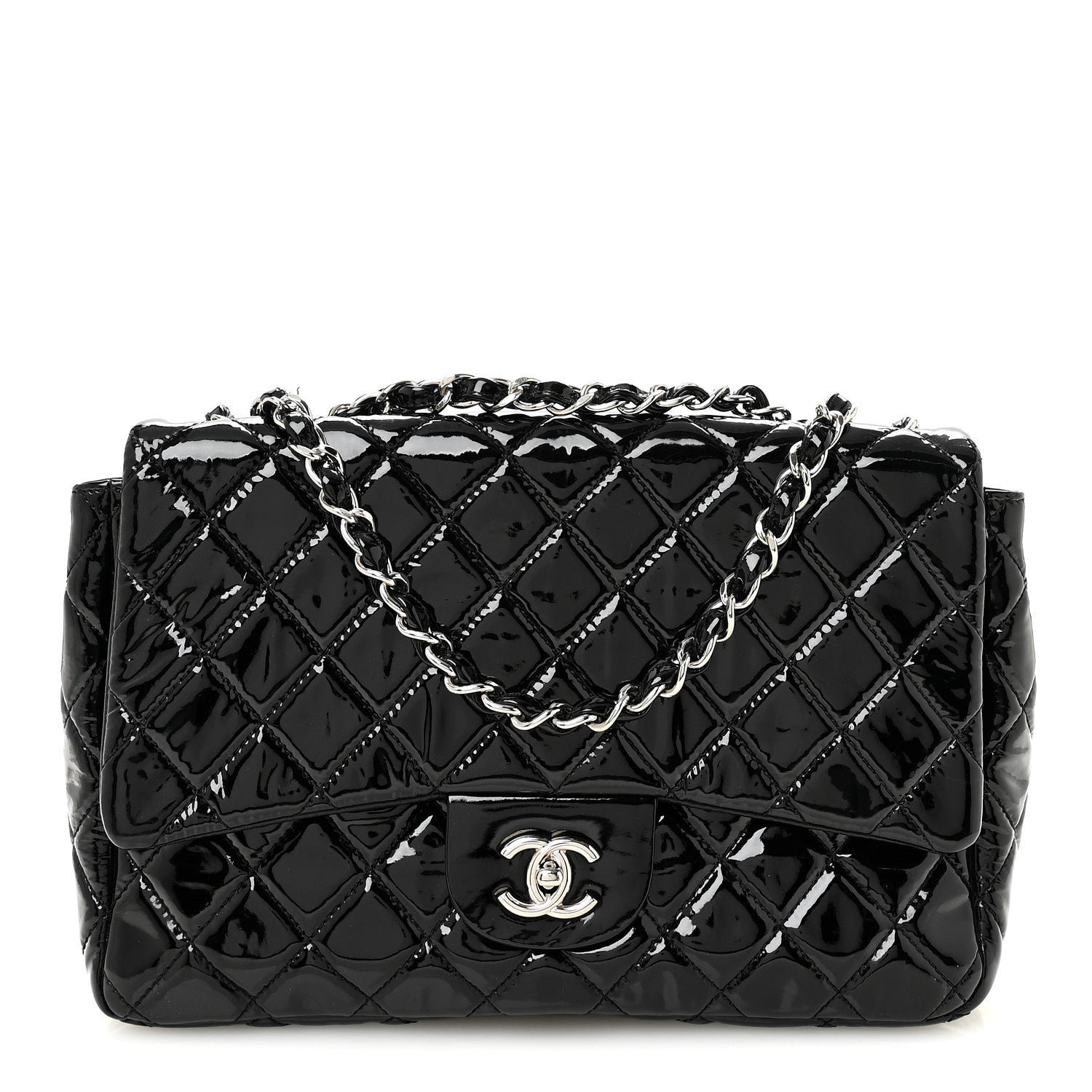 Chanel Patent Quilted Jumbo Single Flap Black
