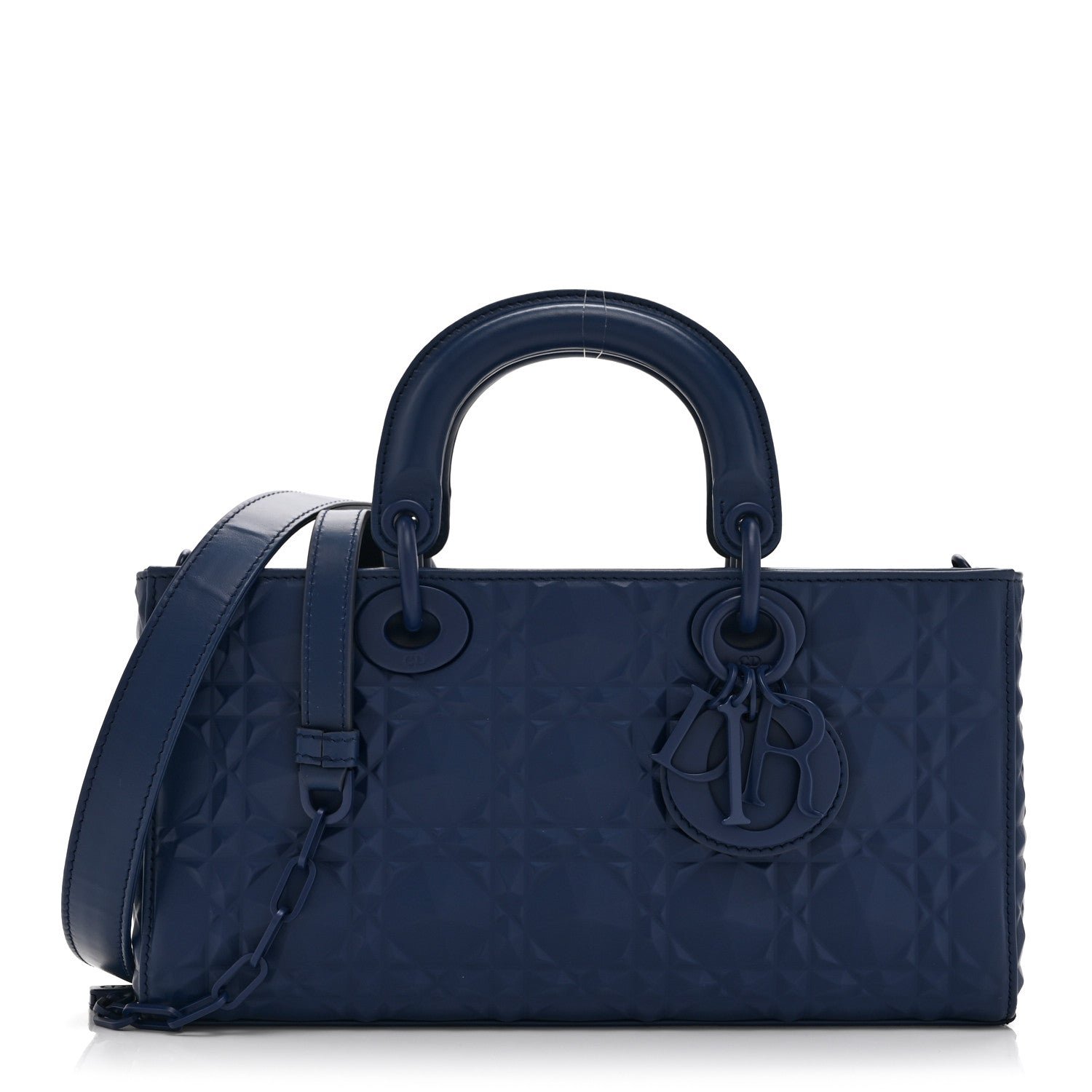 Christian Dior Calfskin Cannage Diamond Medium Lady D-Joy Navy Blue