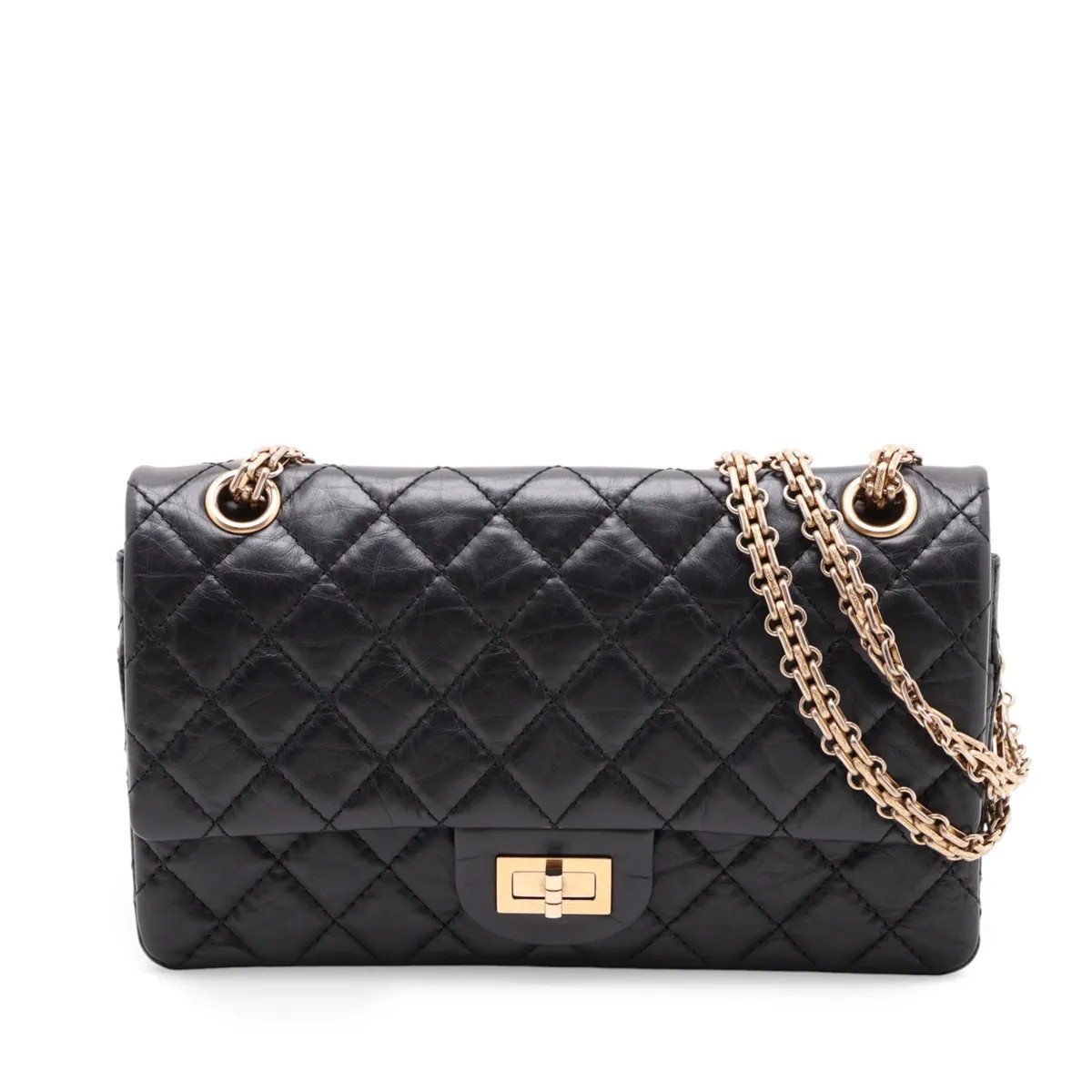 Chanel Matelasse 2.55 Vintage calf Double Flap Double Chain Bag Black Gold Metal