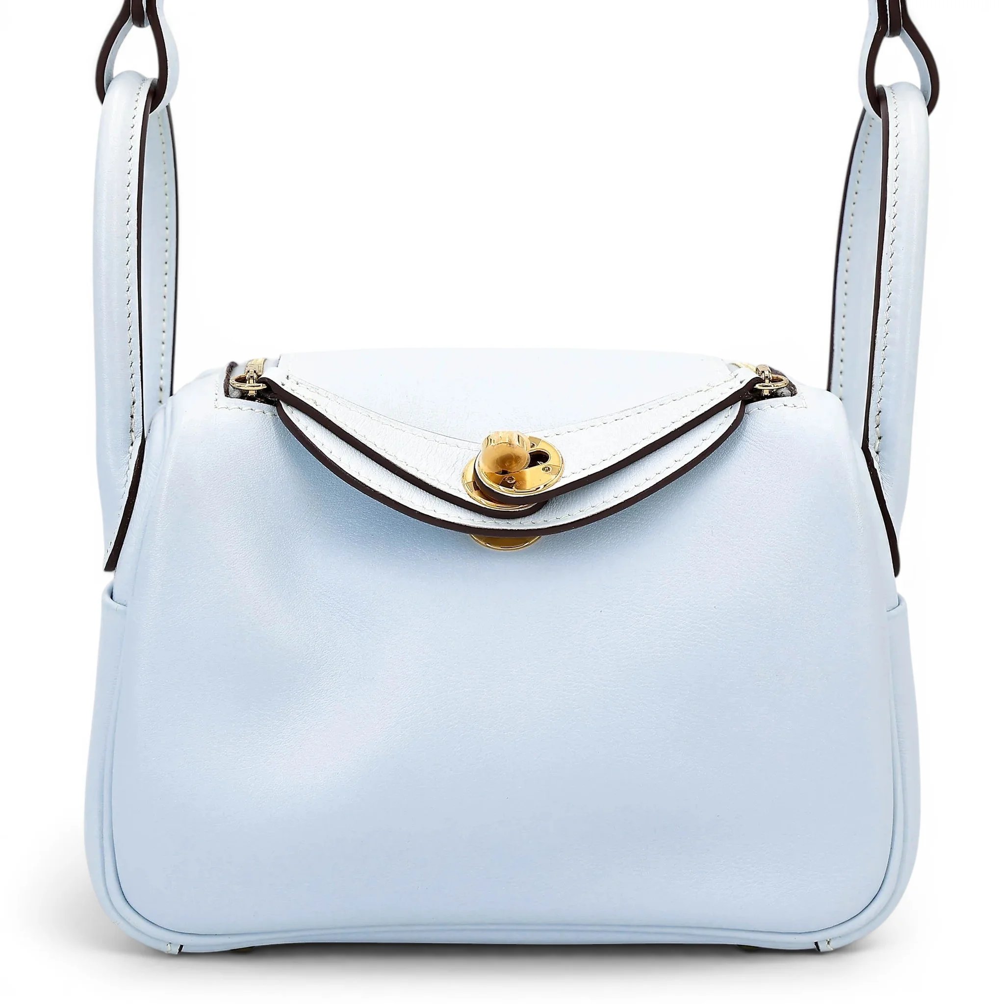 Very Good ( Rank A) HERMÈS Mini Lindy Bleu Brume (T0) Swift Gold hardware Z (2021)
