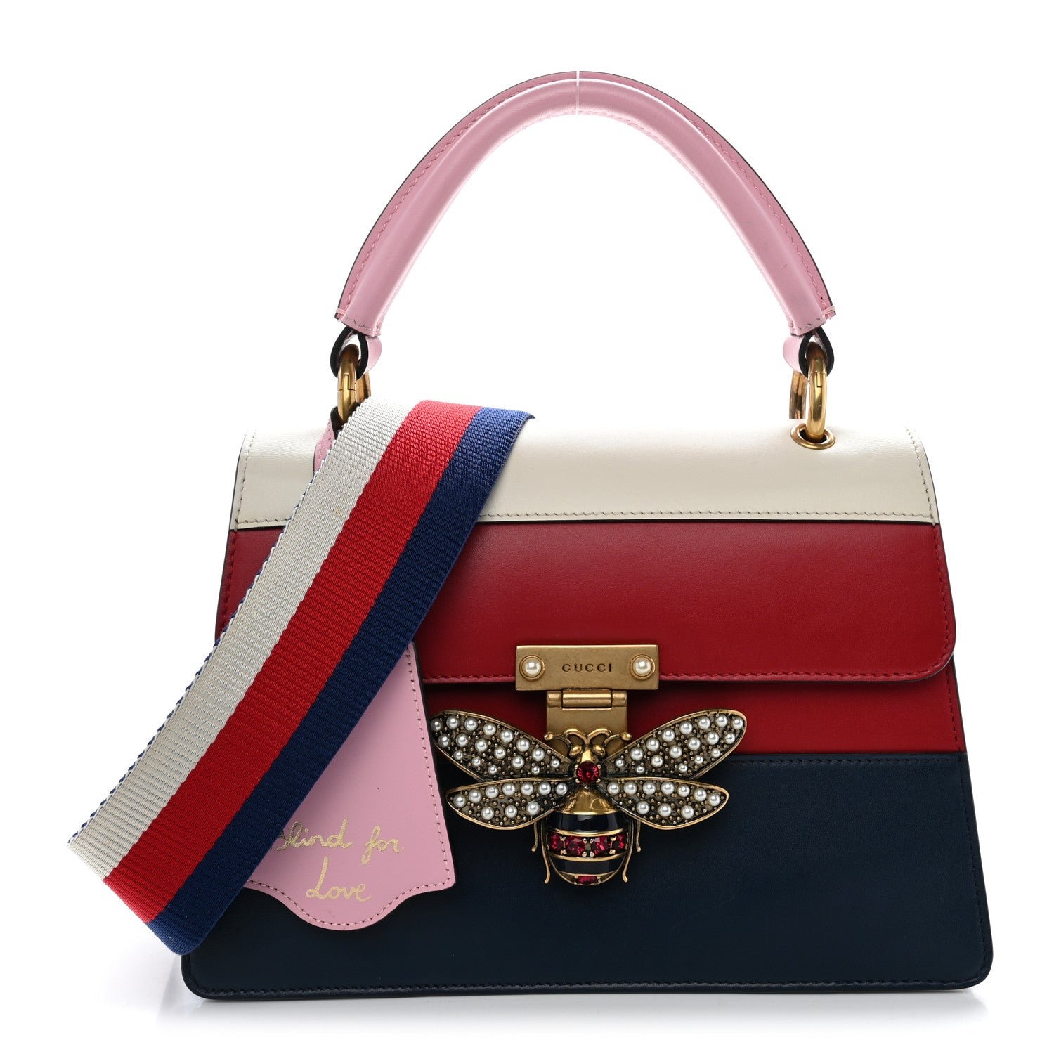Gucci Calfskin Sylvie Web Small Queen Margaret Top Handle Bag Blue Agata Hibiscus Red Mystic White Sugar Pink