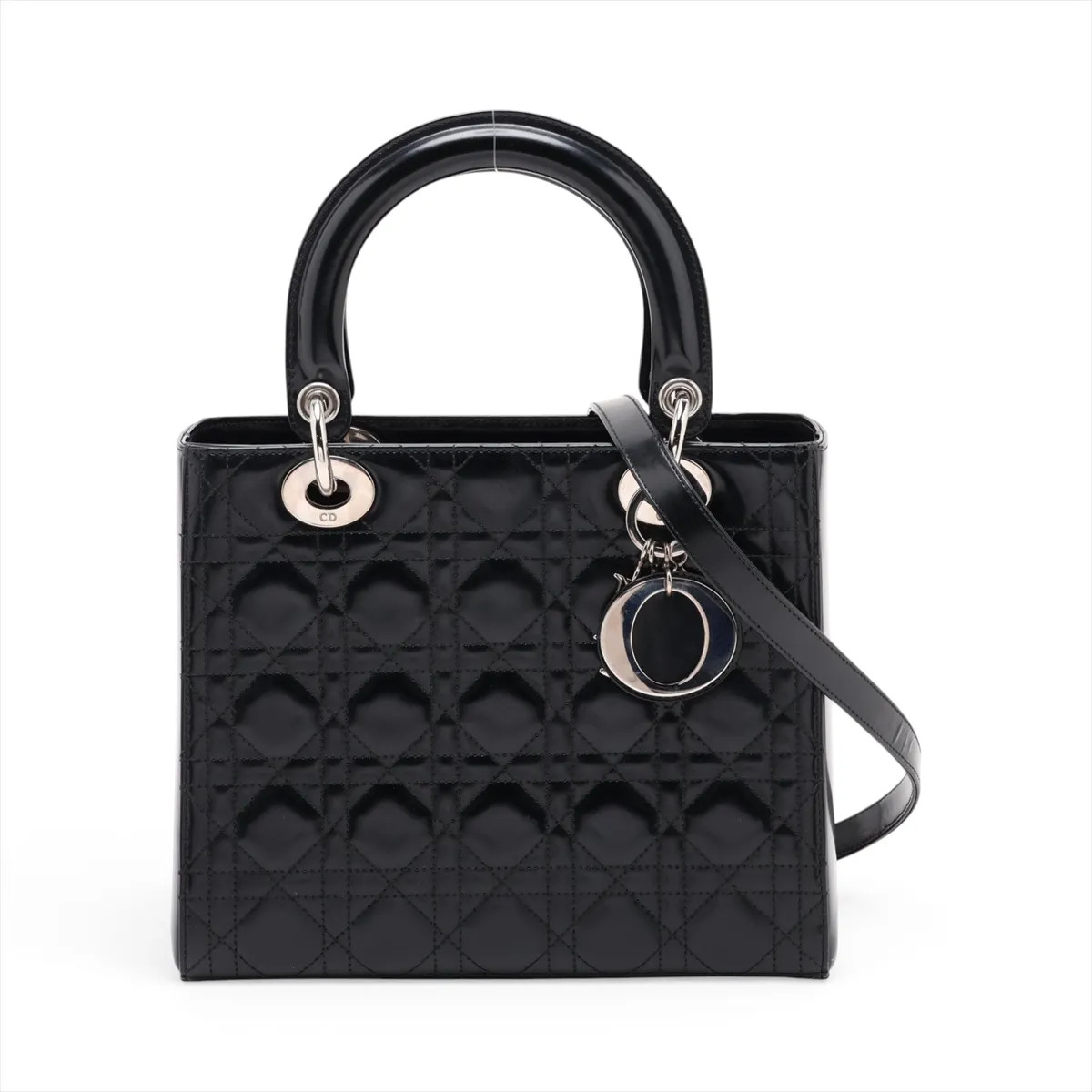 Christian Dior Cannage Lady Dior Leather 2 Way Handbag Black